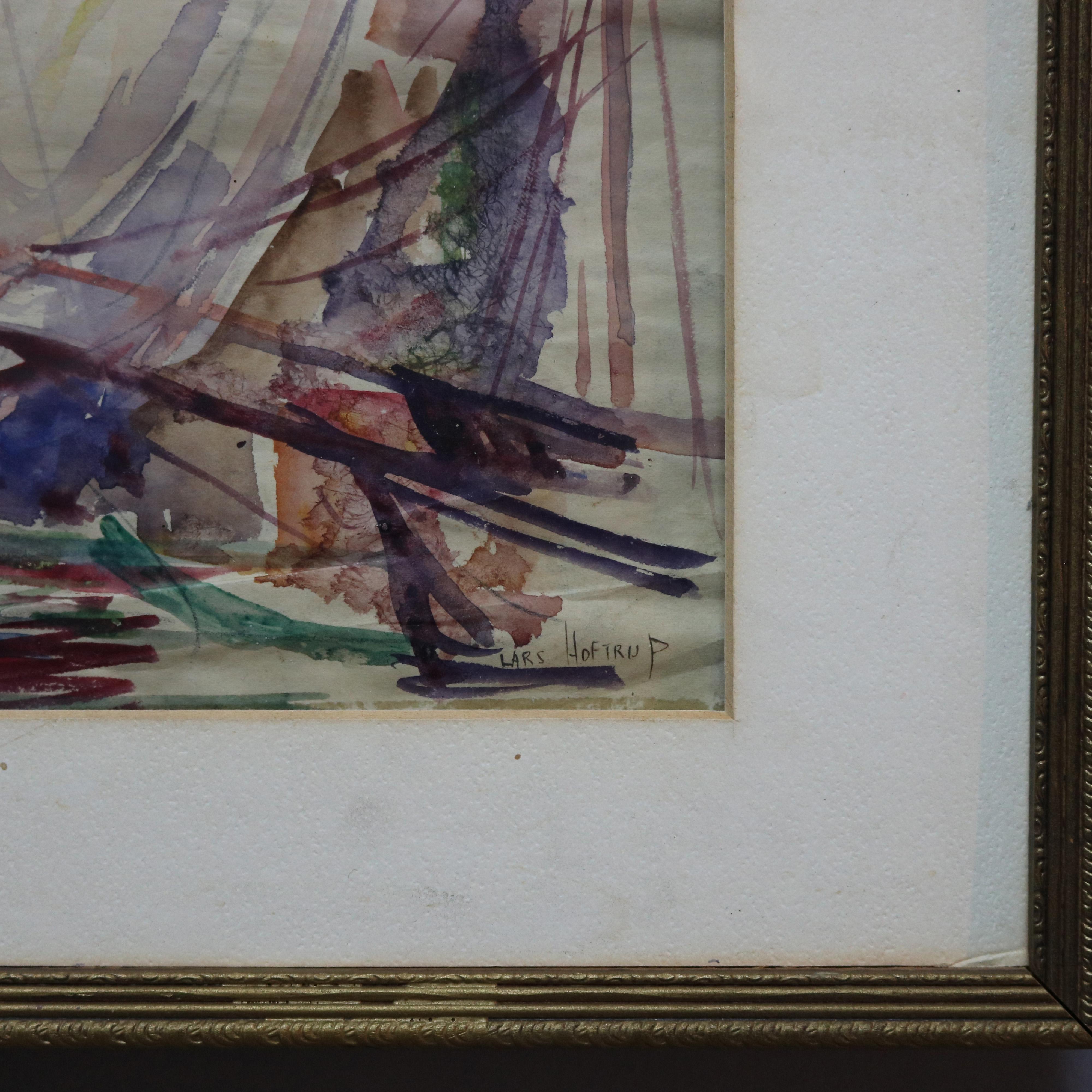 Antique French Watercolor on Paper Harbor Scene by Lars Hoftrup, circa 1920 1