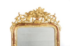 Antique miroir Louis Philippe français doré et vieilli avec anges ou putti