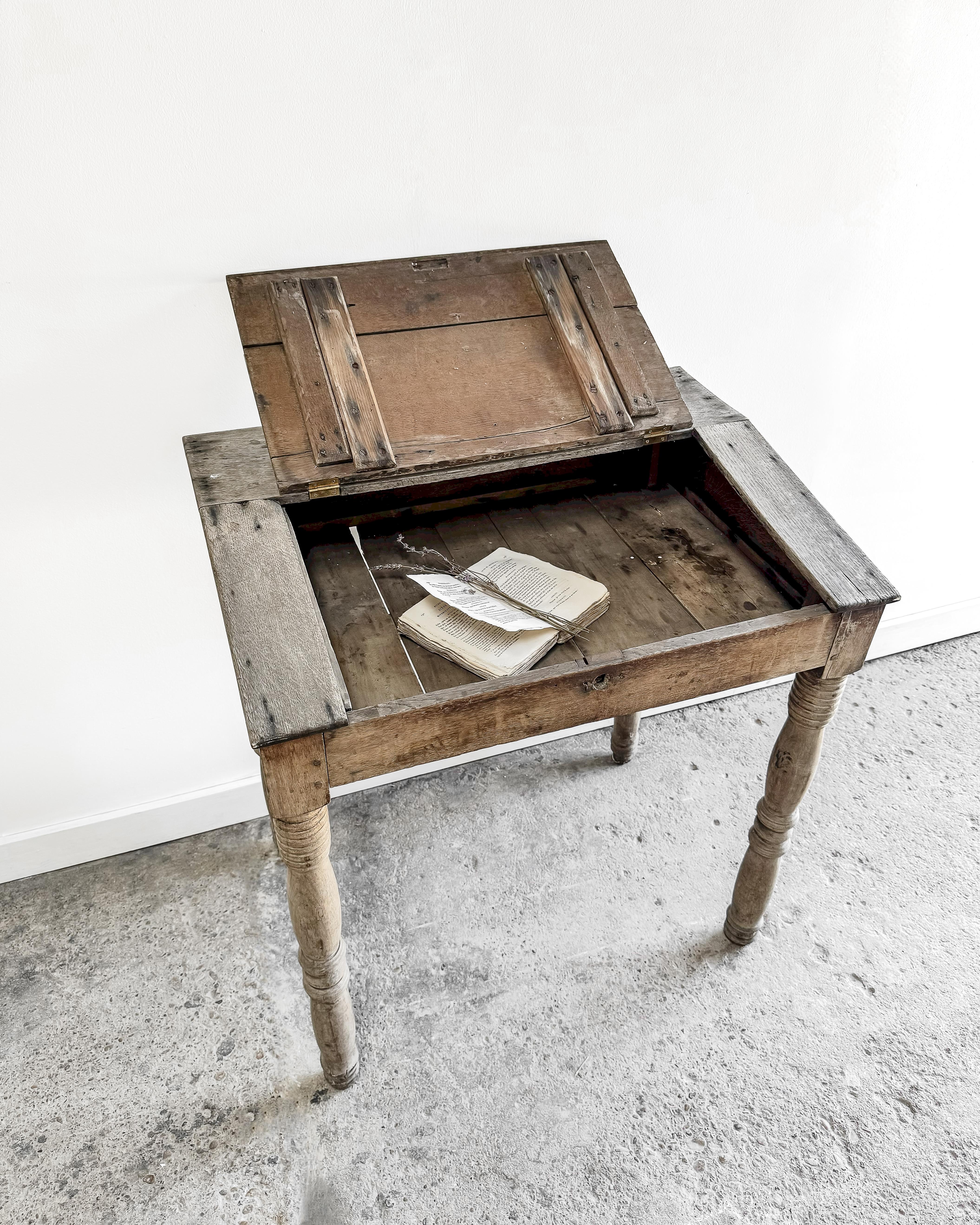 Antique French Weathered Oak Slant Top Desk 5
