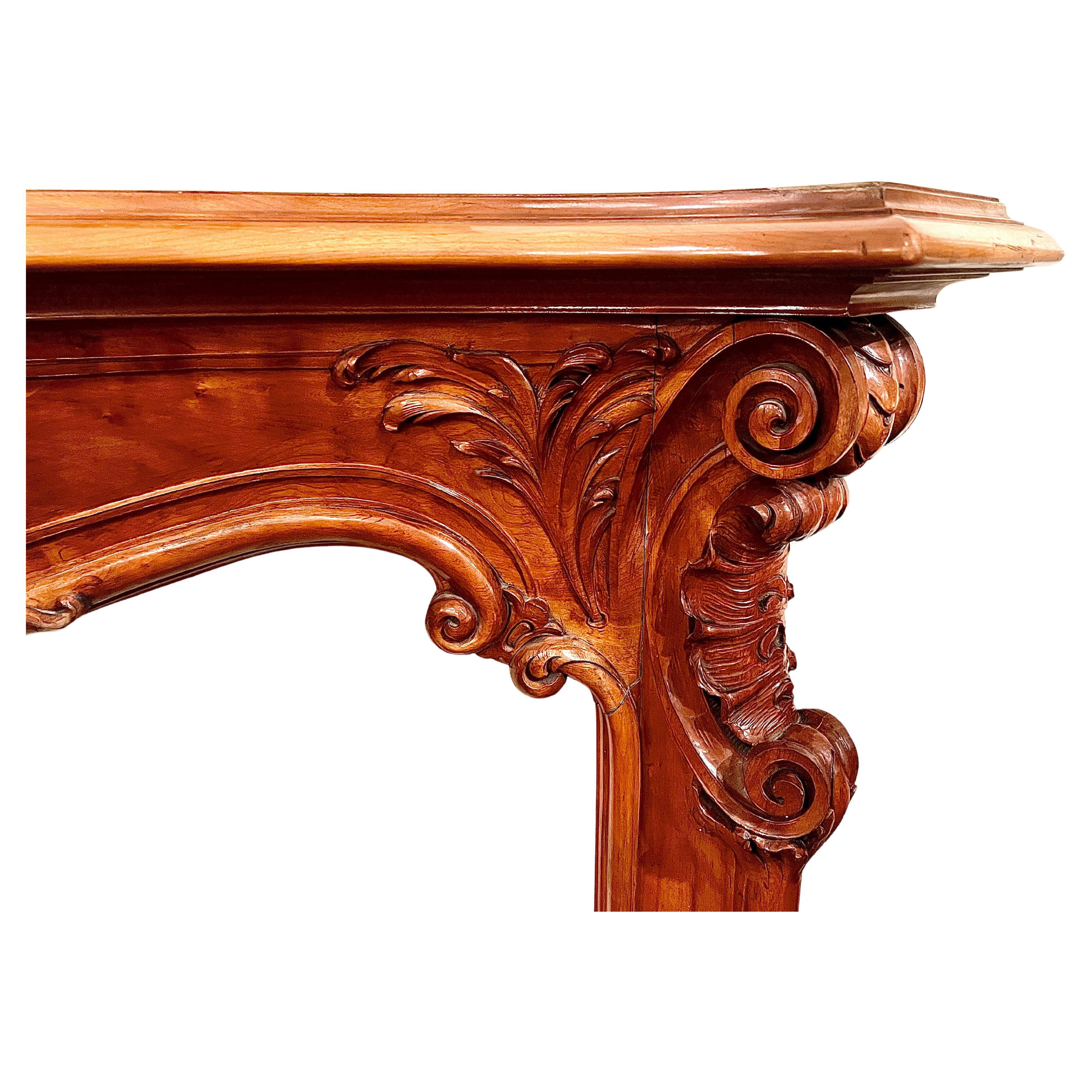 19th Century Antique French Well Carved Mahogany Mantel, Circa 1860-1880. For Sale