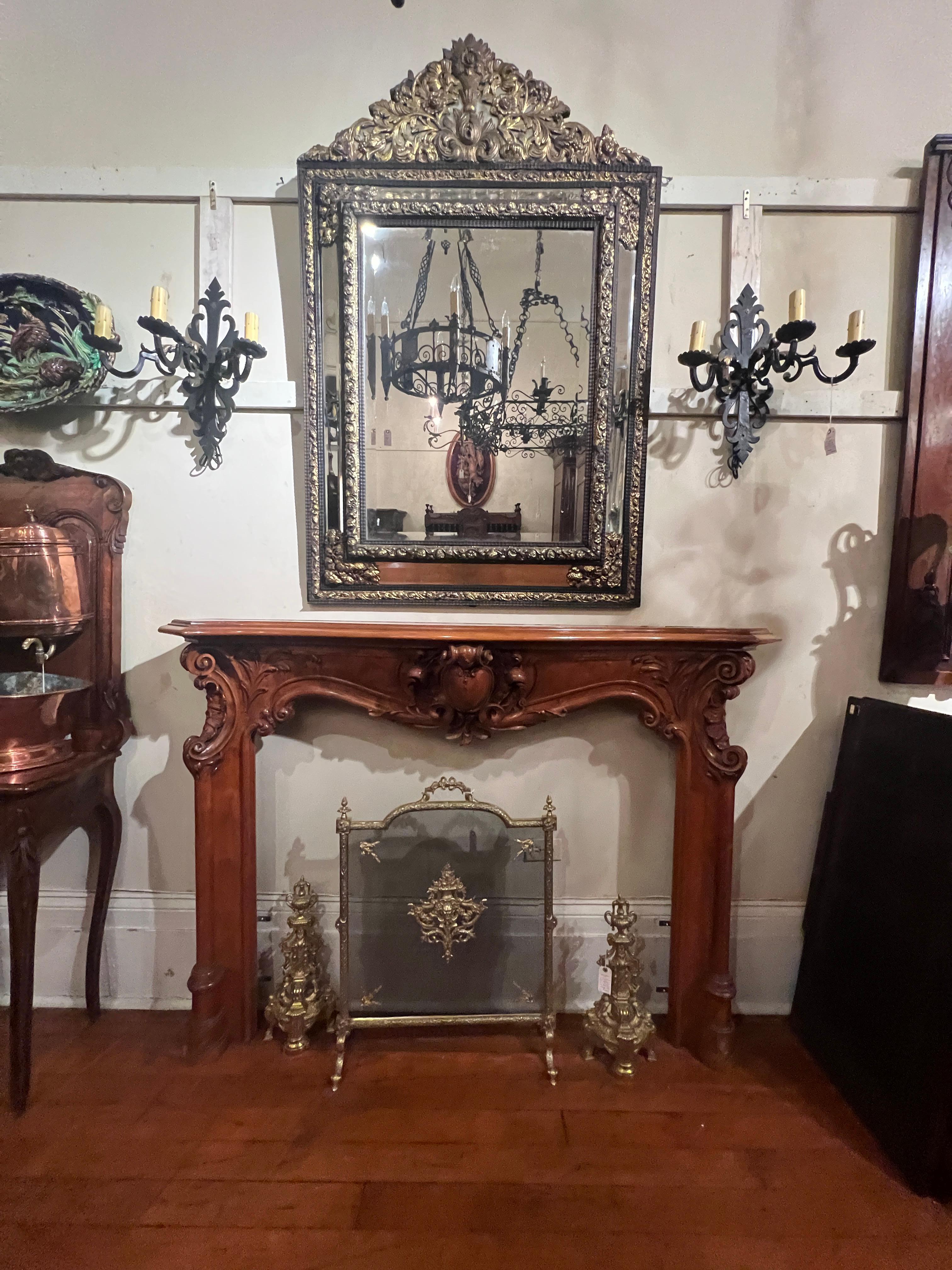 Antique French Well Carved Mahogany Mantel, Circa 1860-1880. For Sale 2