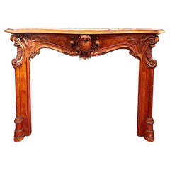 Antique French Well Carved Mahogany Mantel, Circa 1860-1880.