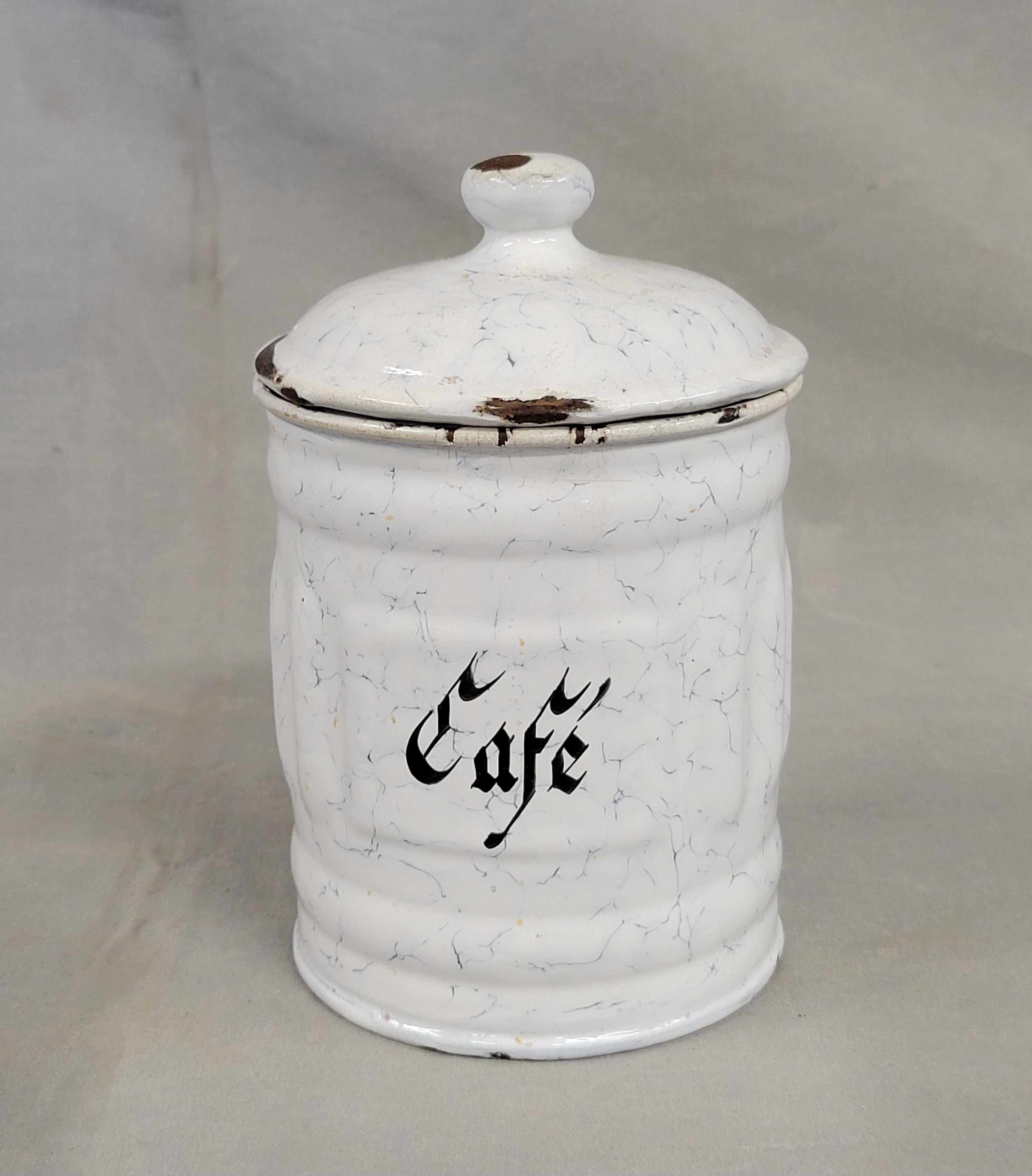 Antique French White and Blue Enamel Canister Set - 6 Pieces For Sale 1