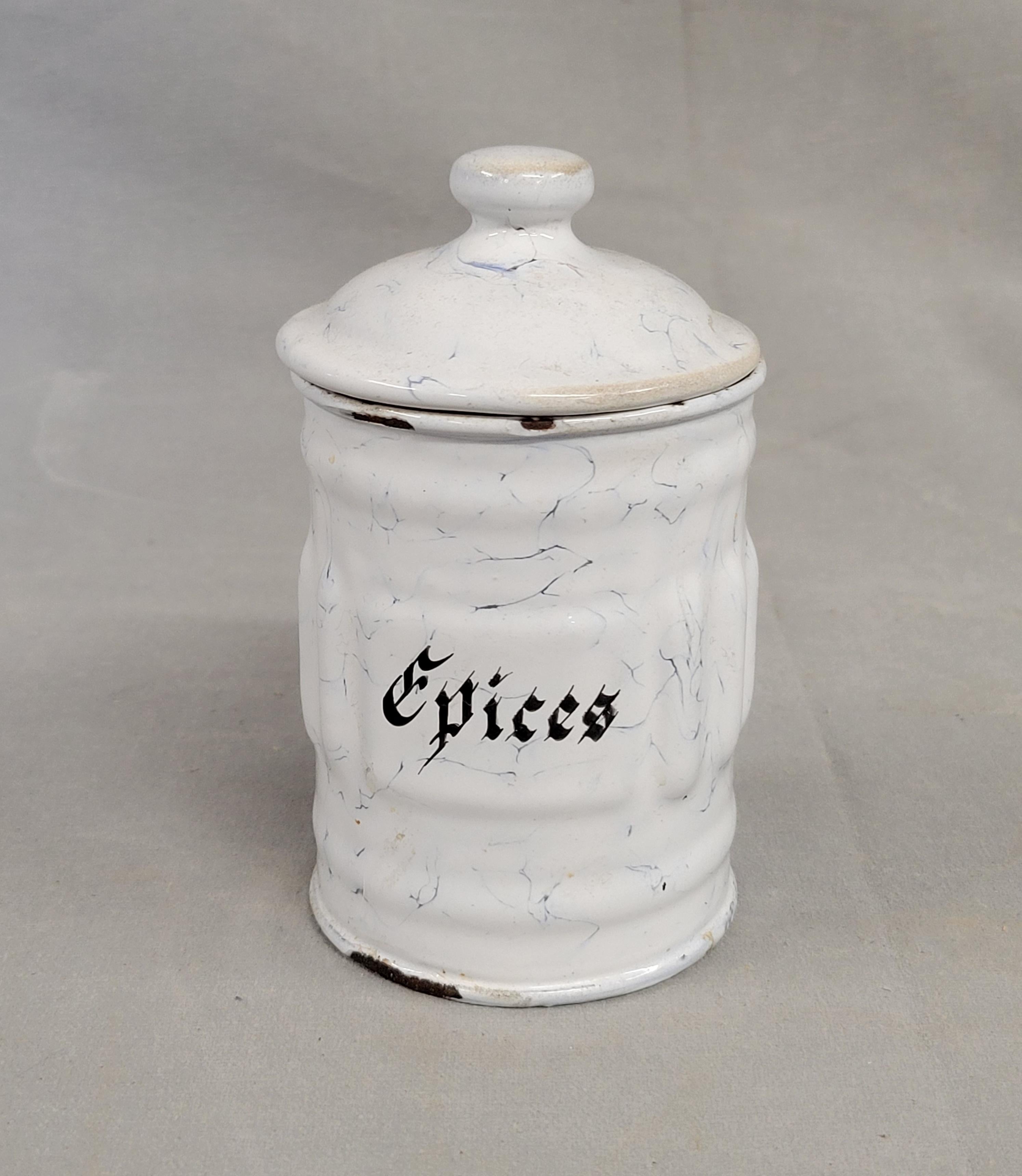 Antique French White and Blue Enamel Canister Set - 6 Pieces For Sale 2