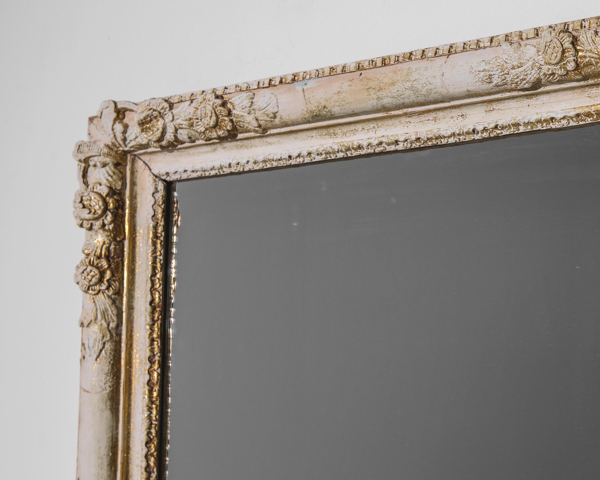 French Provincial Antique French White and Gold Mirror