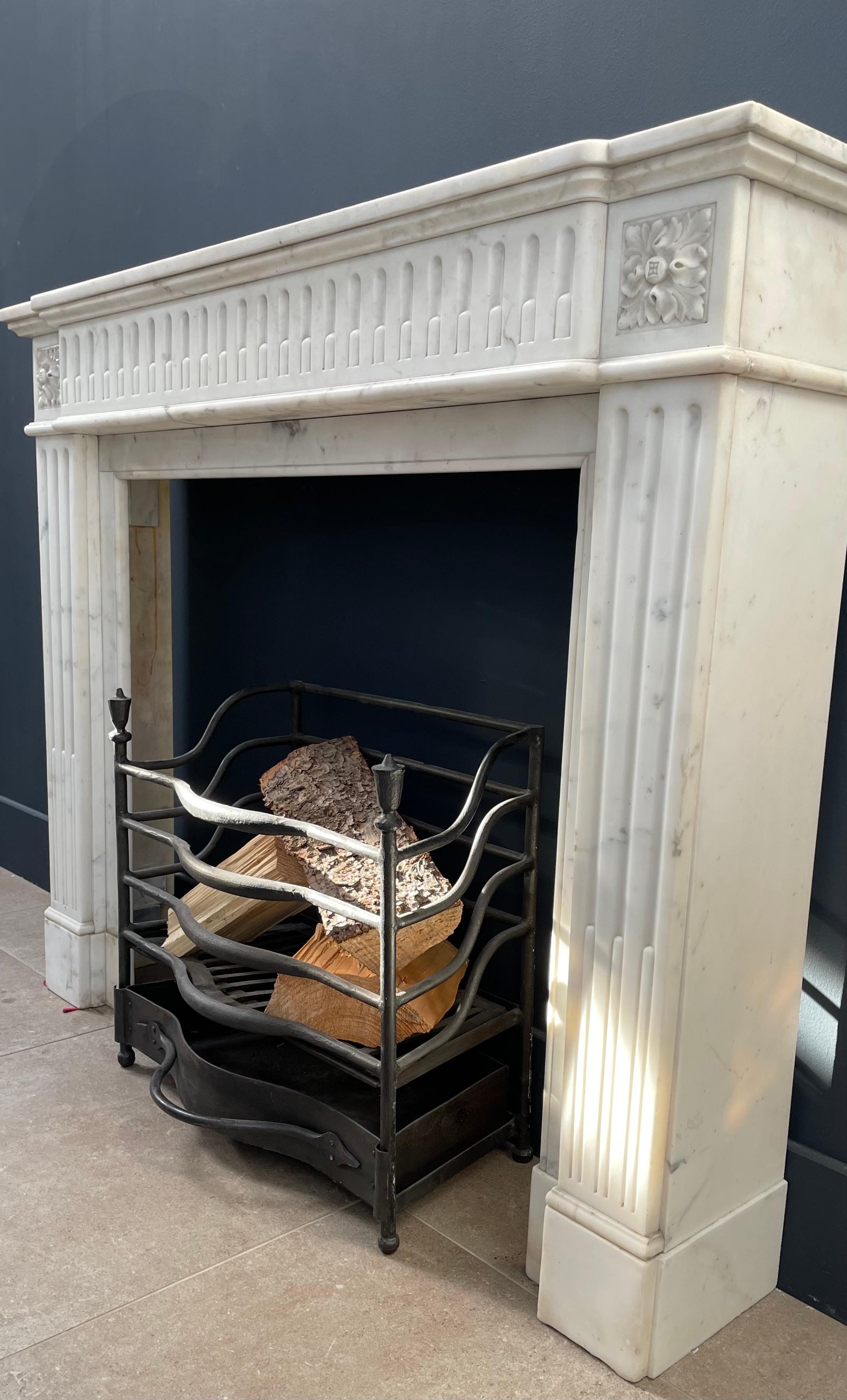19th Century Antique French White Carrara Marble Fireplace surround 