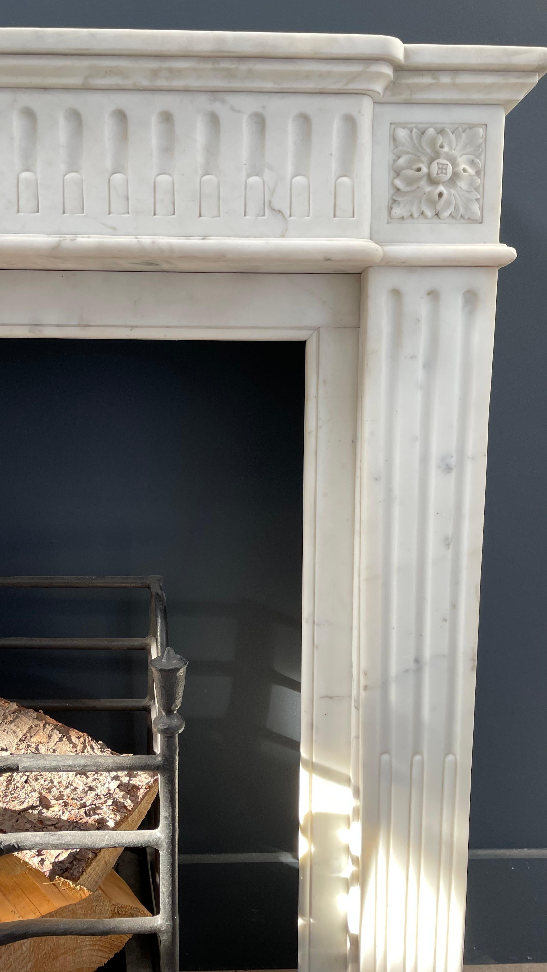 Antique French White Carrara Marble Fireplace surround  1