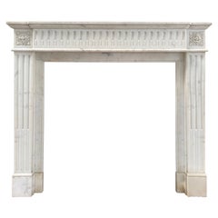 Antique French White Carrara Marble Fireplace surround