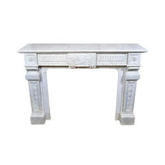Antique French White Carrara Marble Mantel