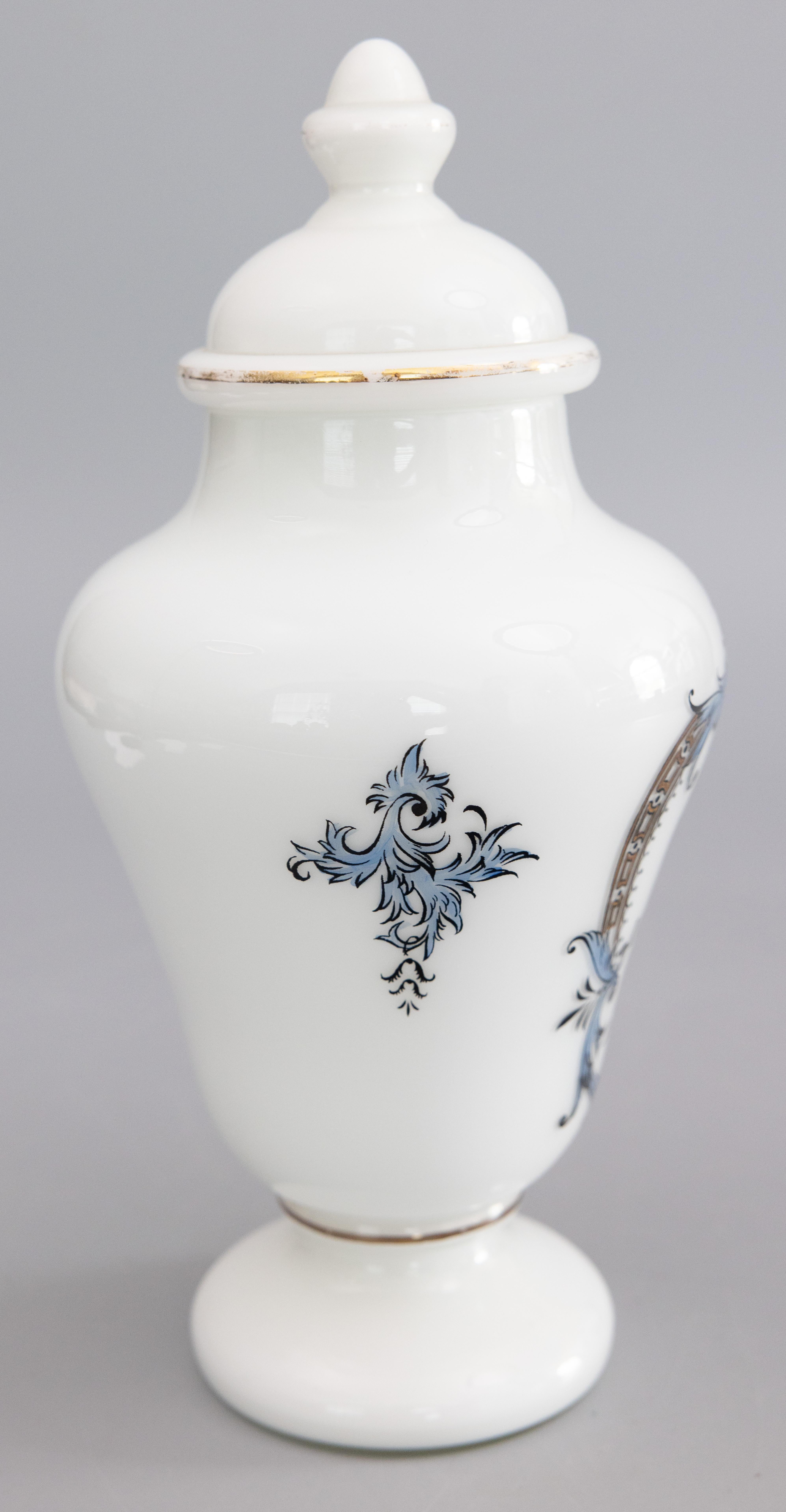 20th Century Antique French White Glass Lidded Apothecary Jar For Sale