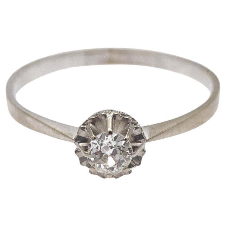 Antique French white gold ring with a 0.40ct diamond