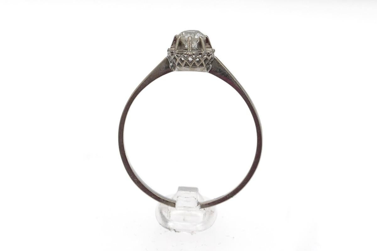 Antique French white gold solitaire ring with a 0.40ct diamond For Sale 3
