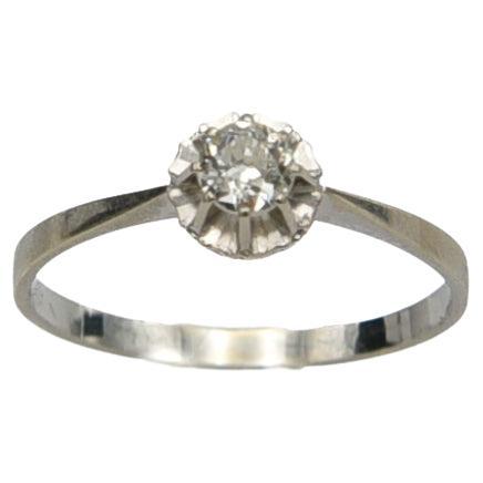 Brilliant Cut Antique French white gold solitaire ring with a 0.40ct diamond For Sale