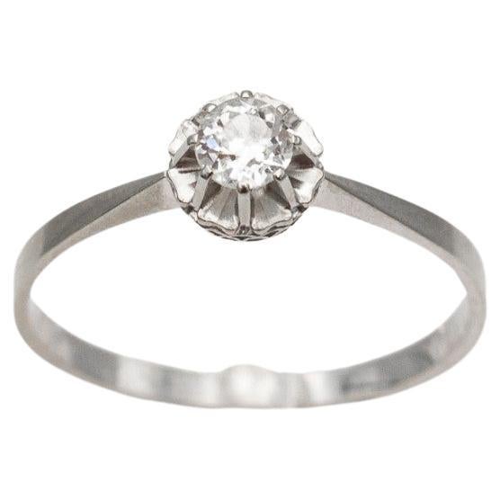 Antique French white gold solitaire ring with a 0.40ct diamond For Sale