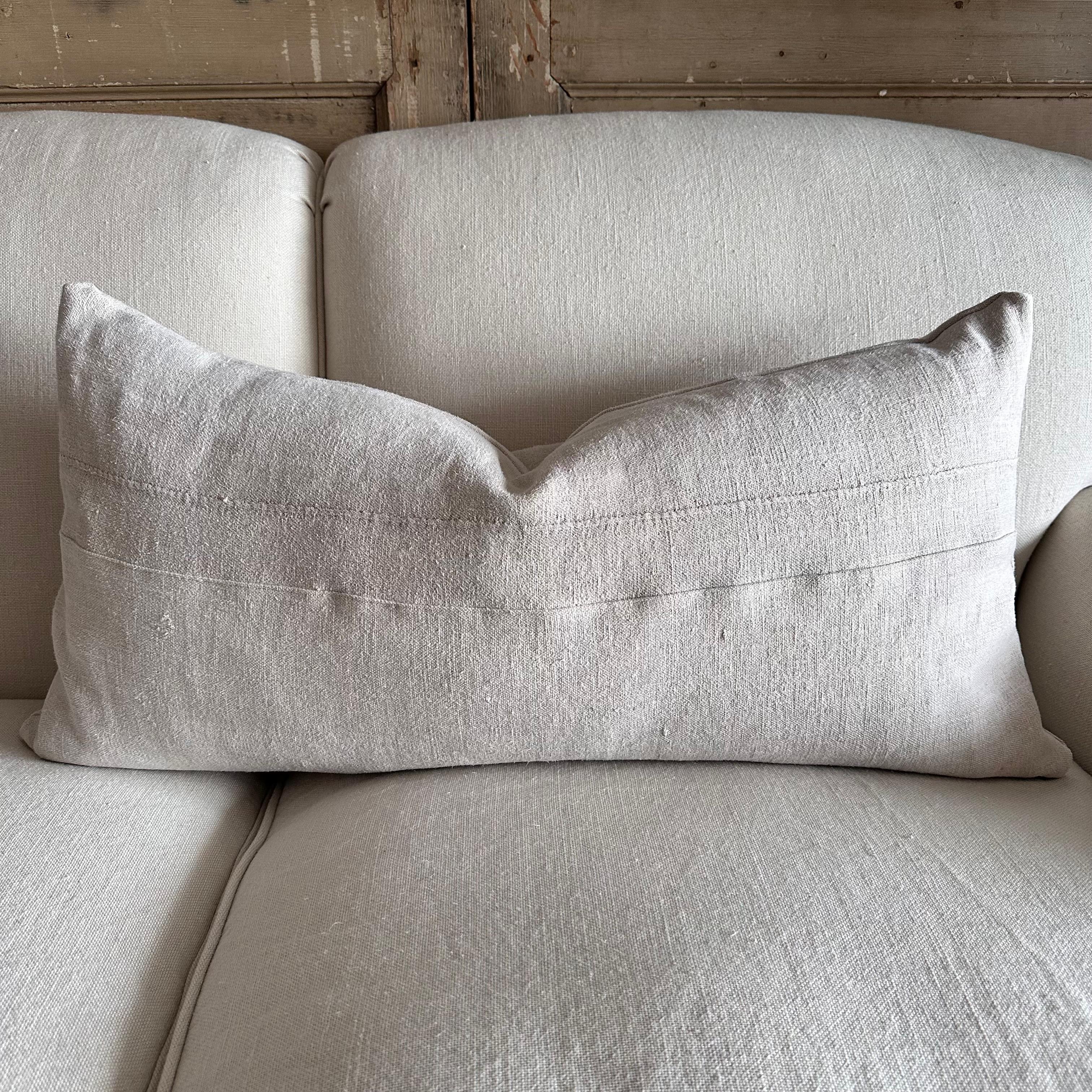 Antike Französisch Weiß Grain Leinen Kissen mit Einsatz (Baumwolle) im Angebot