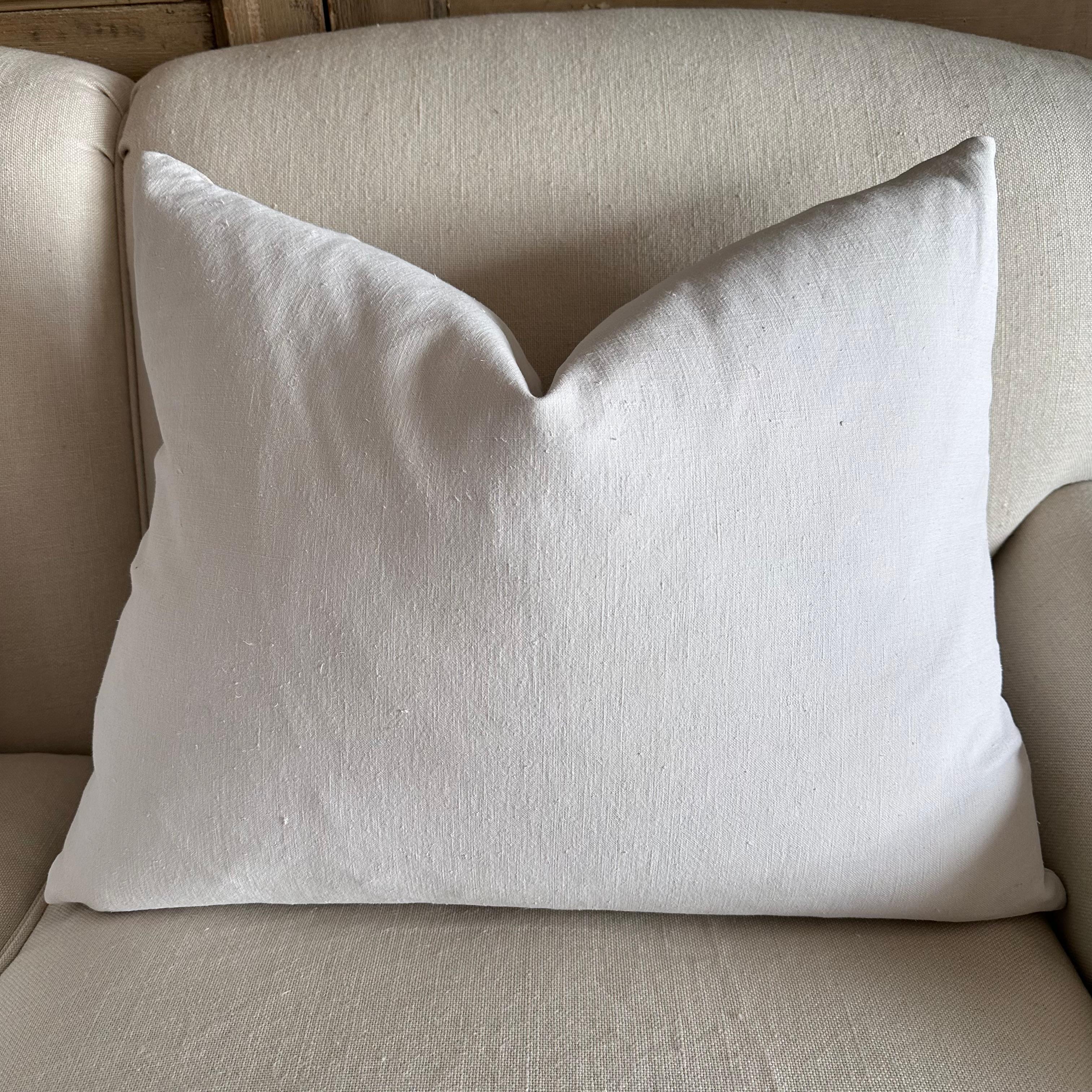 Cotton Antique French White Grain Linen Pillow with Insert For Sale
