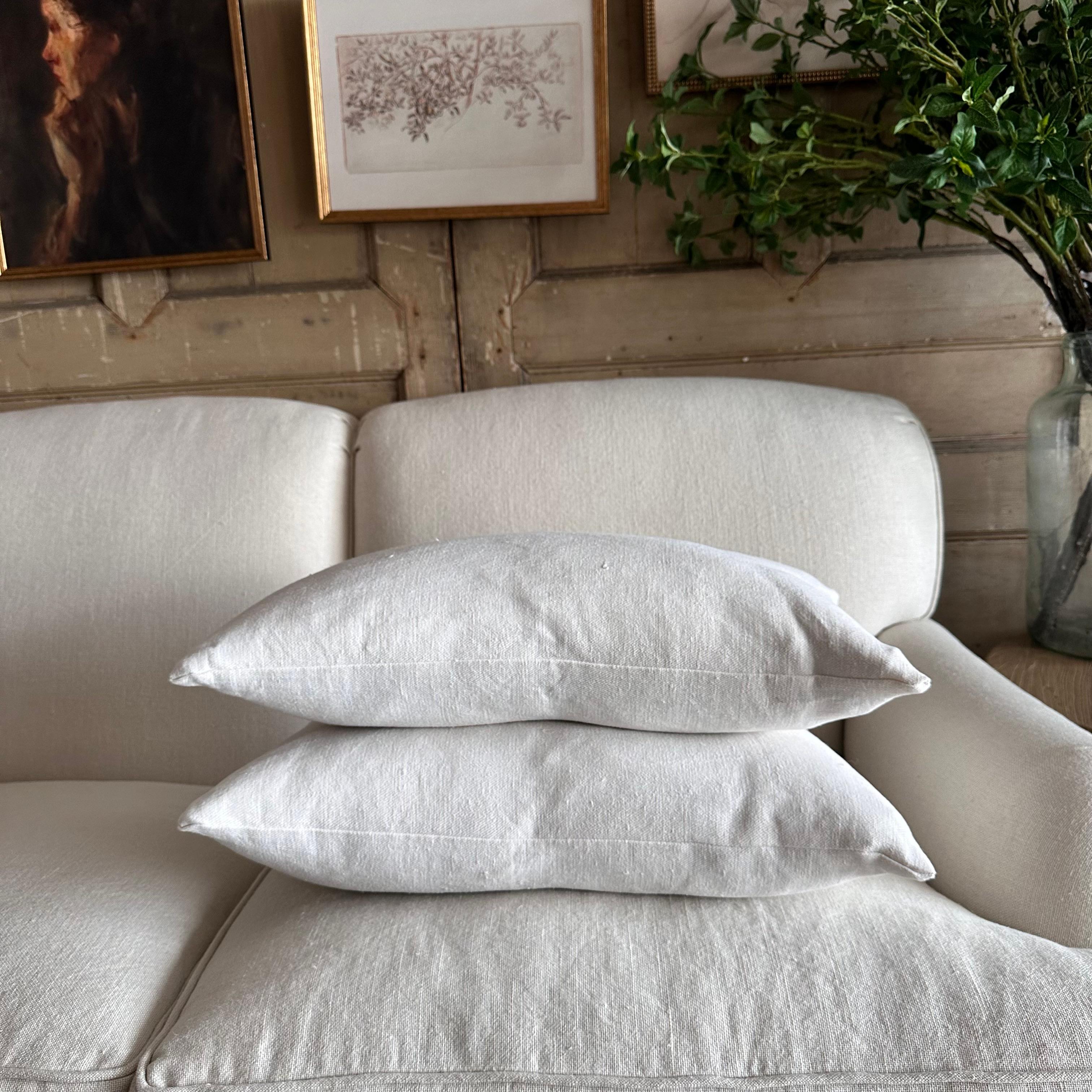 Antique French White Grain Linen Pillow with Insert For Sale 3
