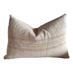 Antique French White Grain Linen Pillow with Insert