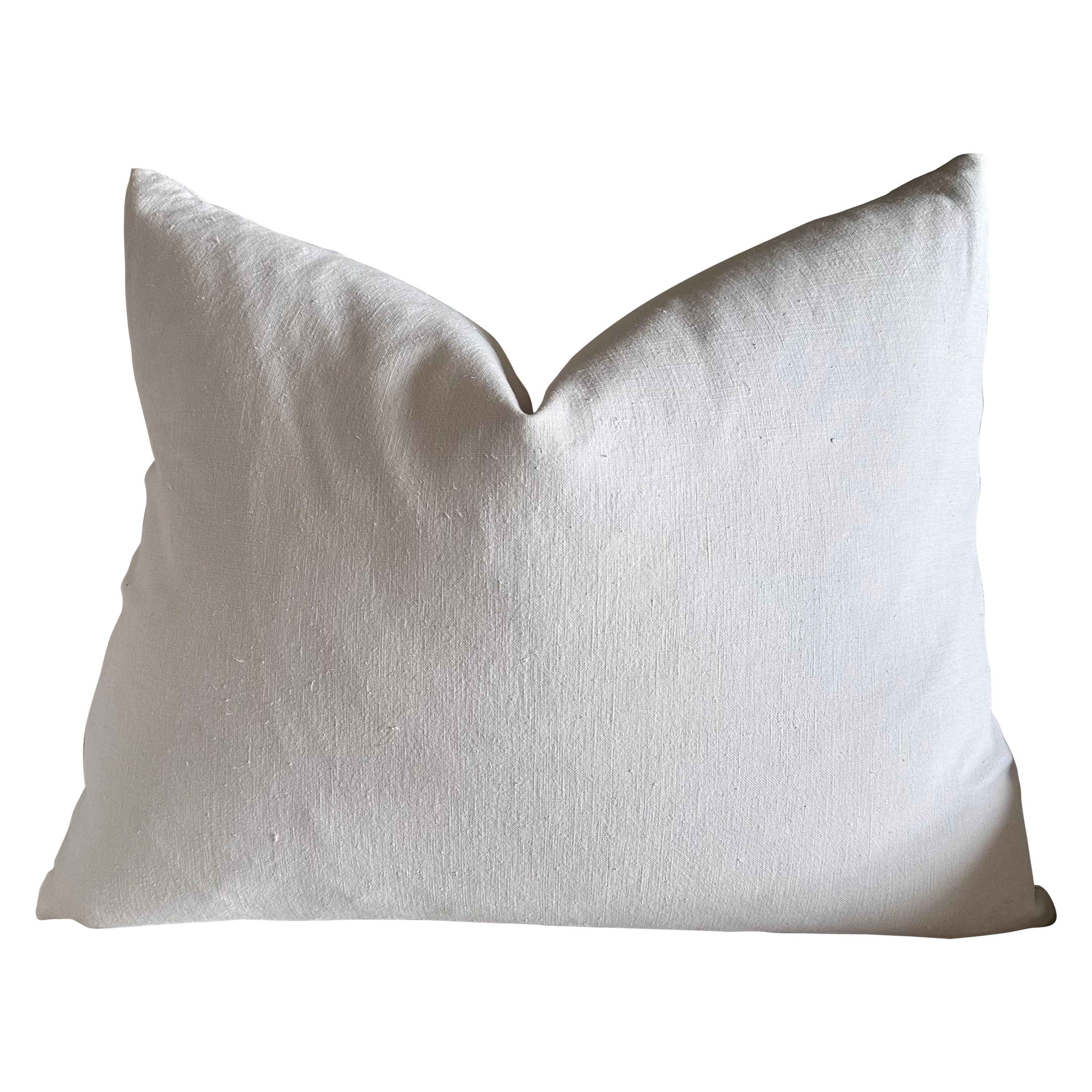 Antique French White Grain Linen Pillow with Insert