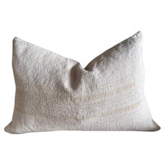 Antique French White Grain Linen Pillow with Insert