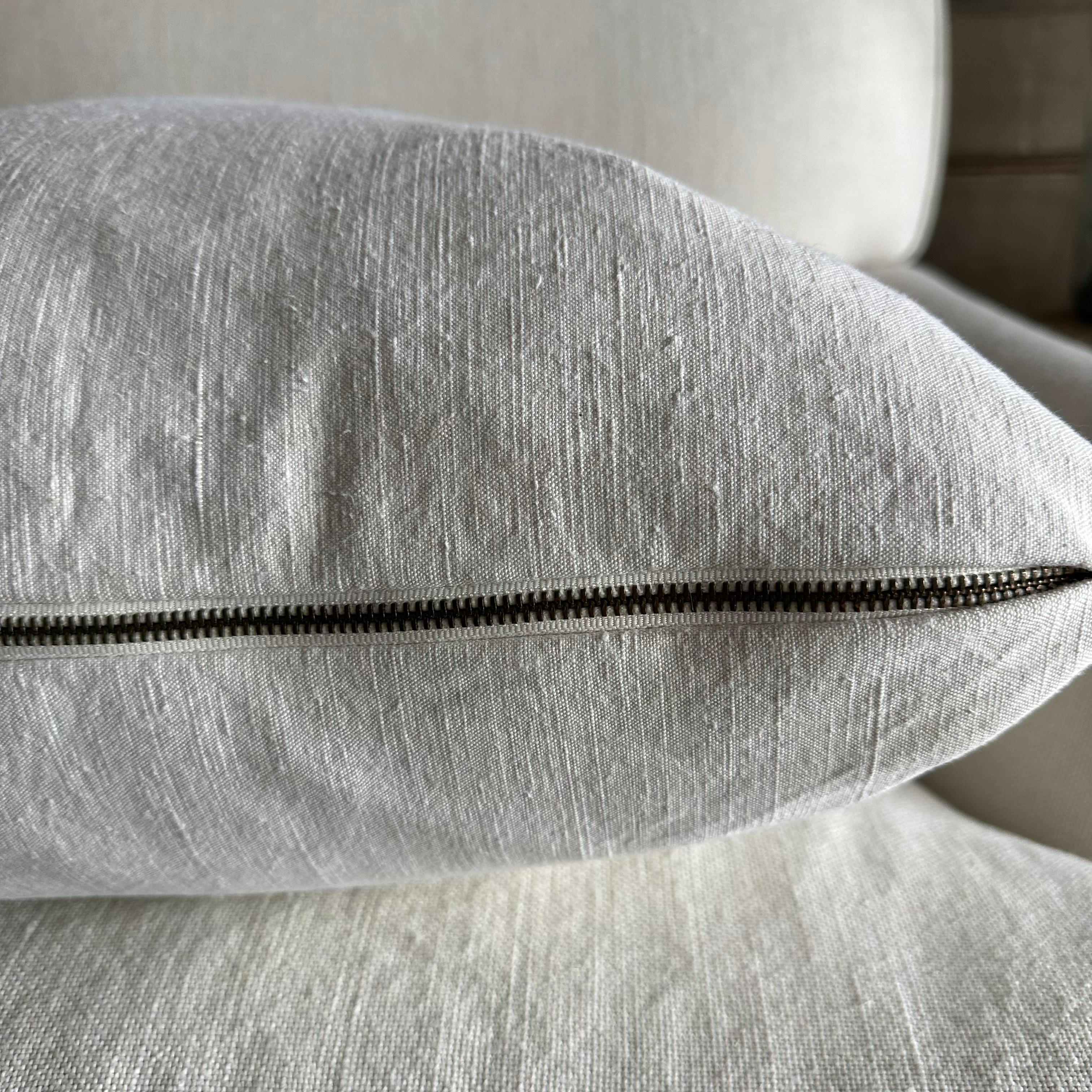 Cotton Antique French White Grain Linen Pillows with Insert For Sale