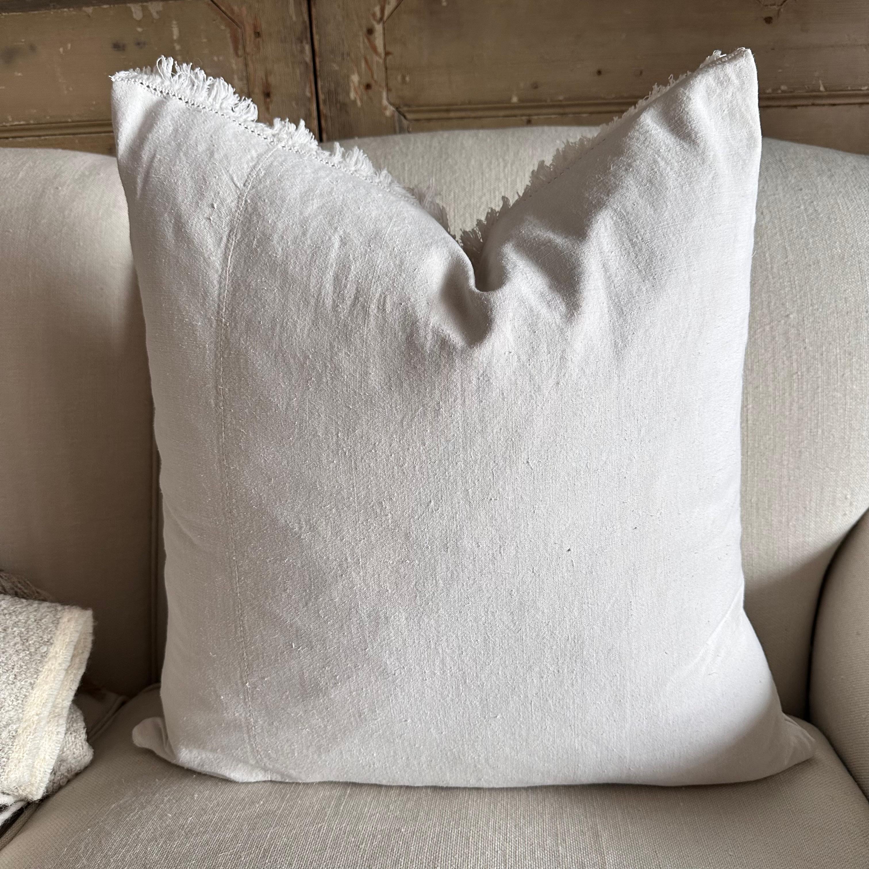 Antique French White Grain Linen Pillows with Insert For Sale 1