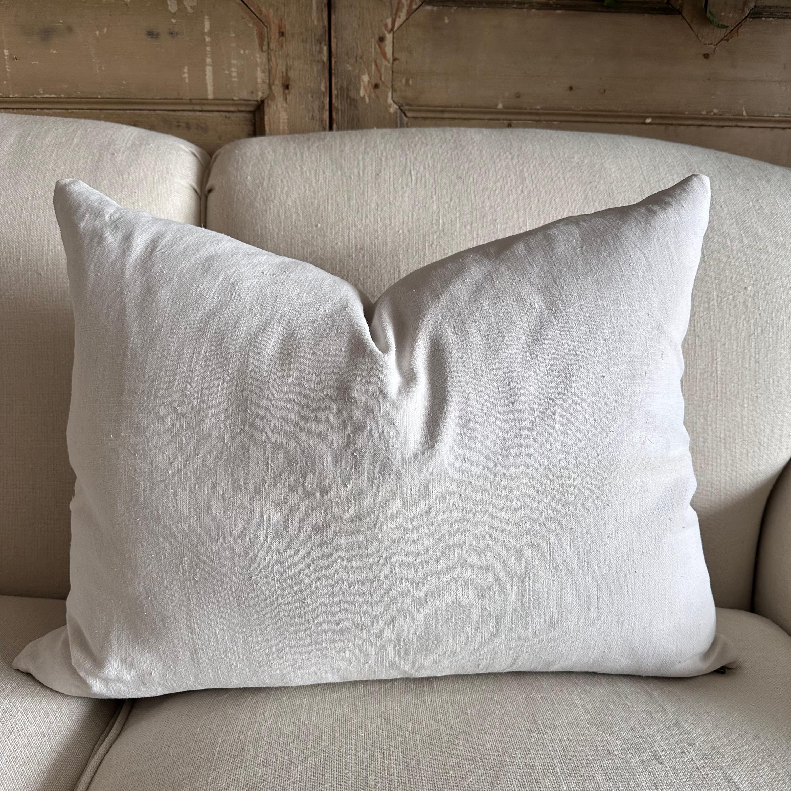 Antique French White Grain Linen Pillows with Insert For Sale 3