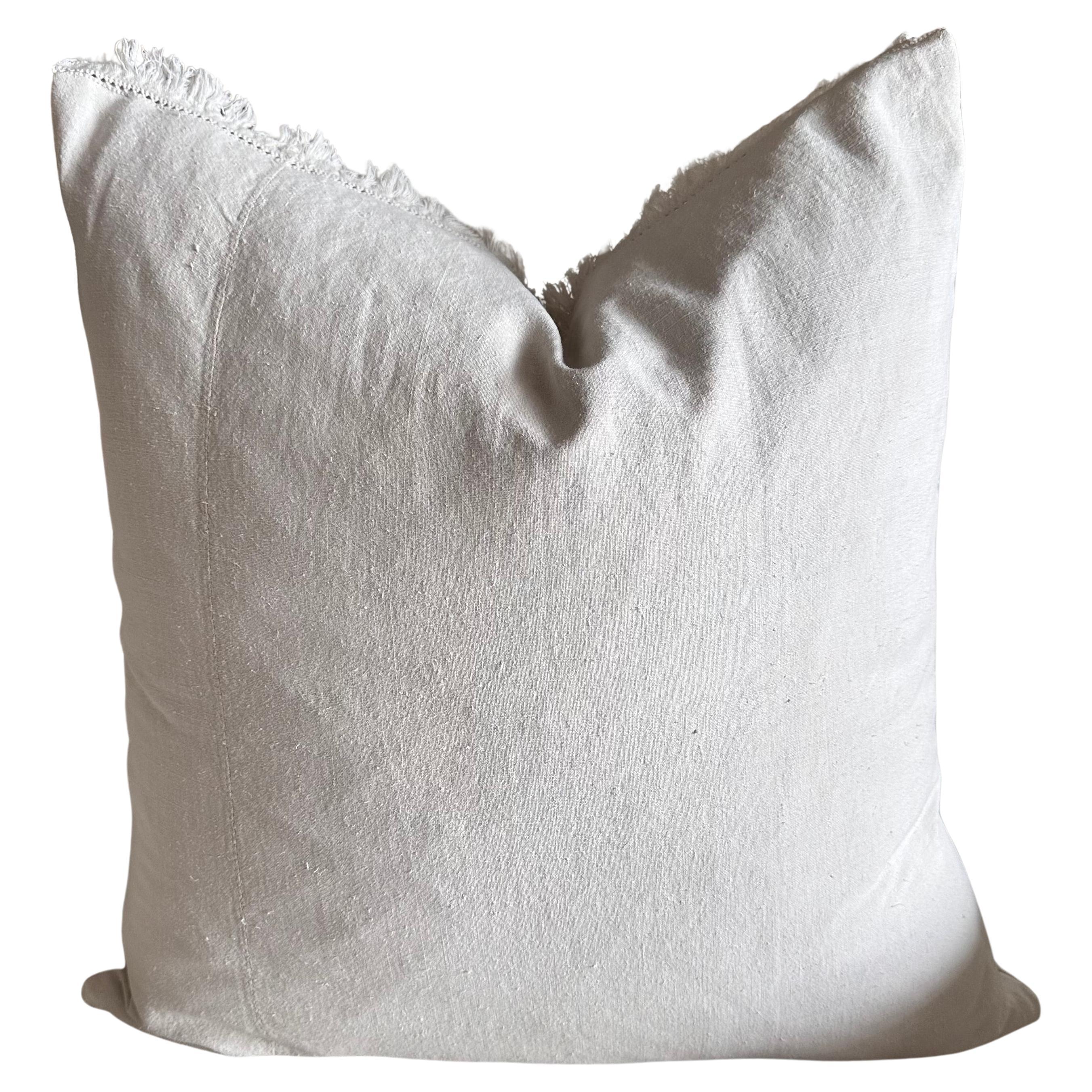 Antique French White Grain Linen Pillows with Insert For Sale
