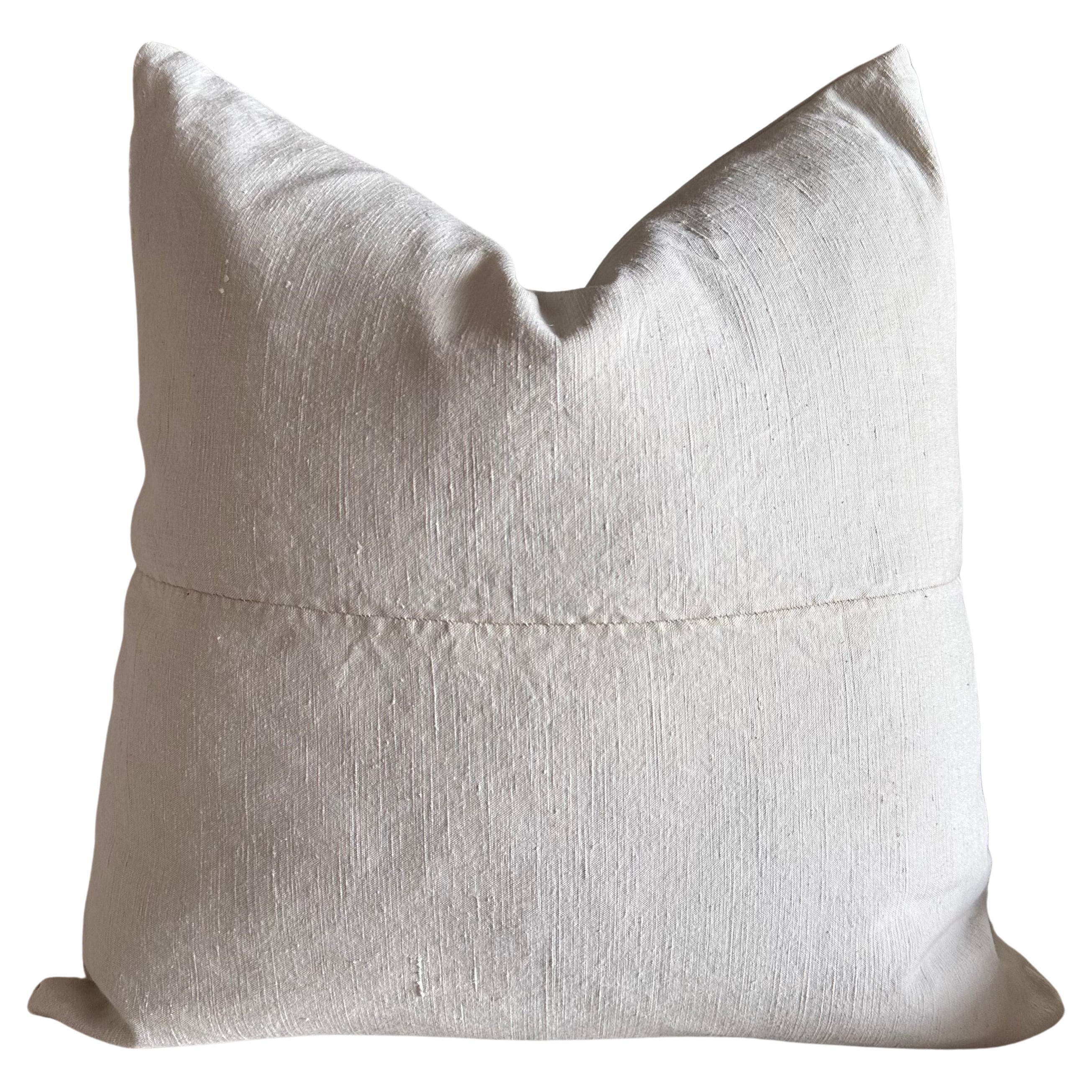 Antike Französisch White Grain Leinen Kissen mit Einsatz