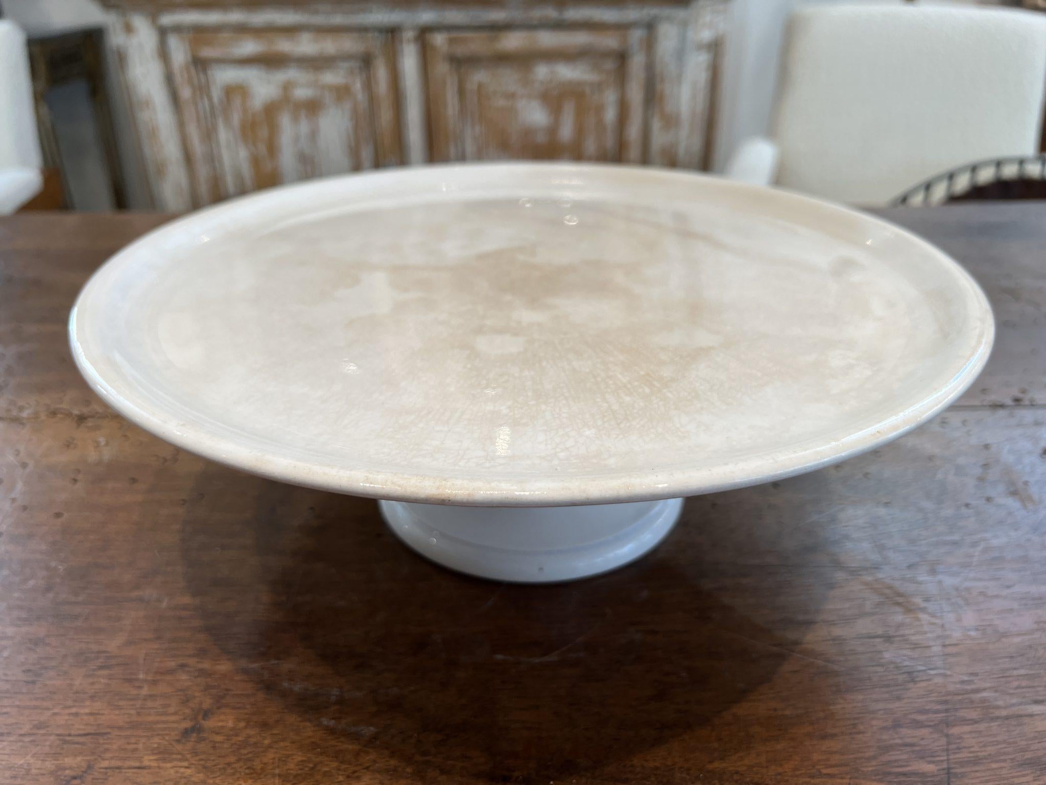 Antique French White Ironstone Cake In Fair Condition In New Orleans, LA