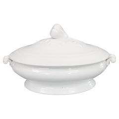 Antique French White Ironstone zuppiera ovale con coperchio