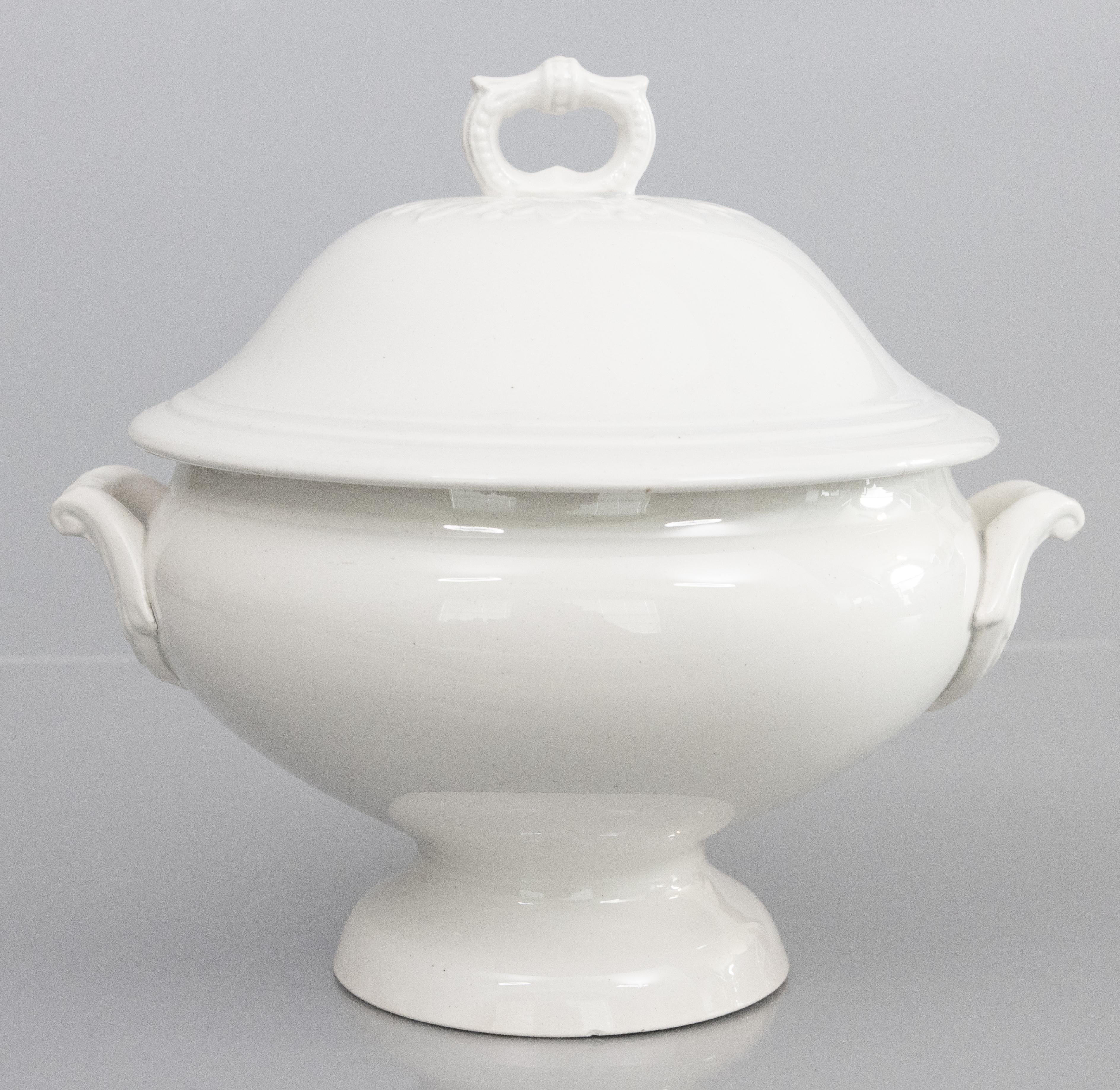 Antique French White Ironstone Lidded Soup Tureen For Sale 6