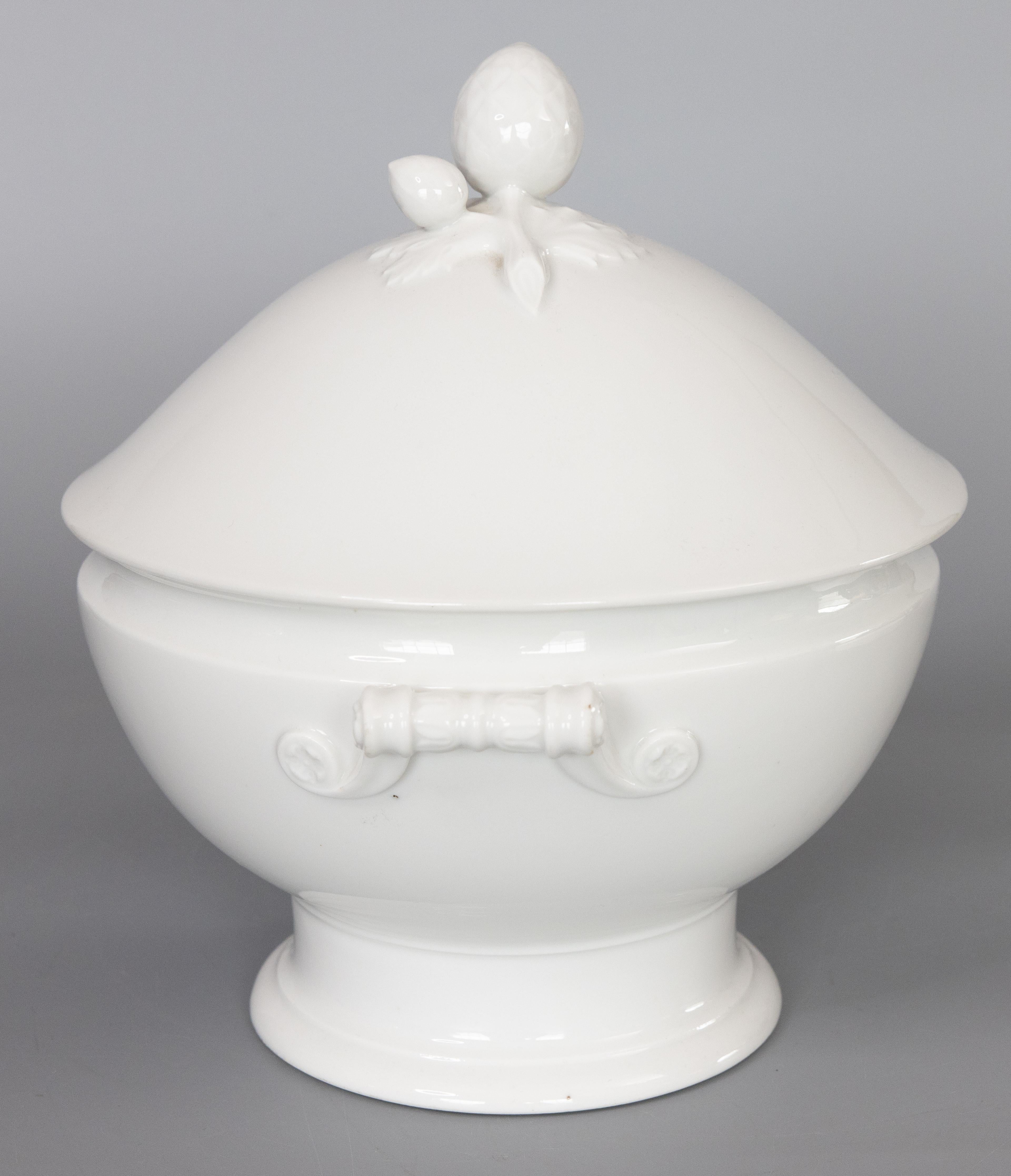Early 20th Century Antique French White Ironstone Lidded Soup Tureen