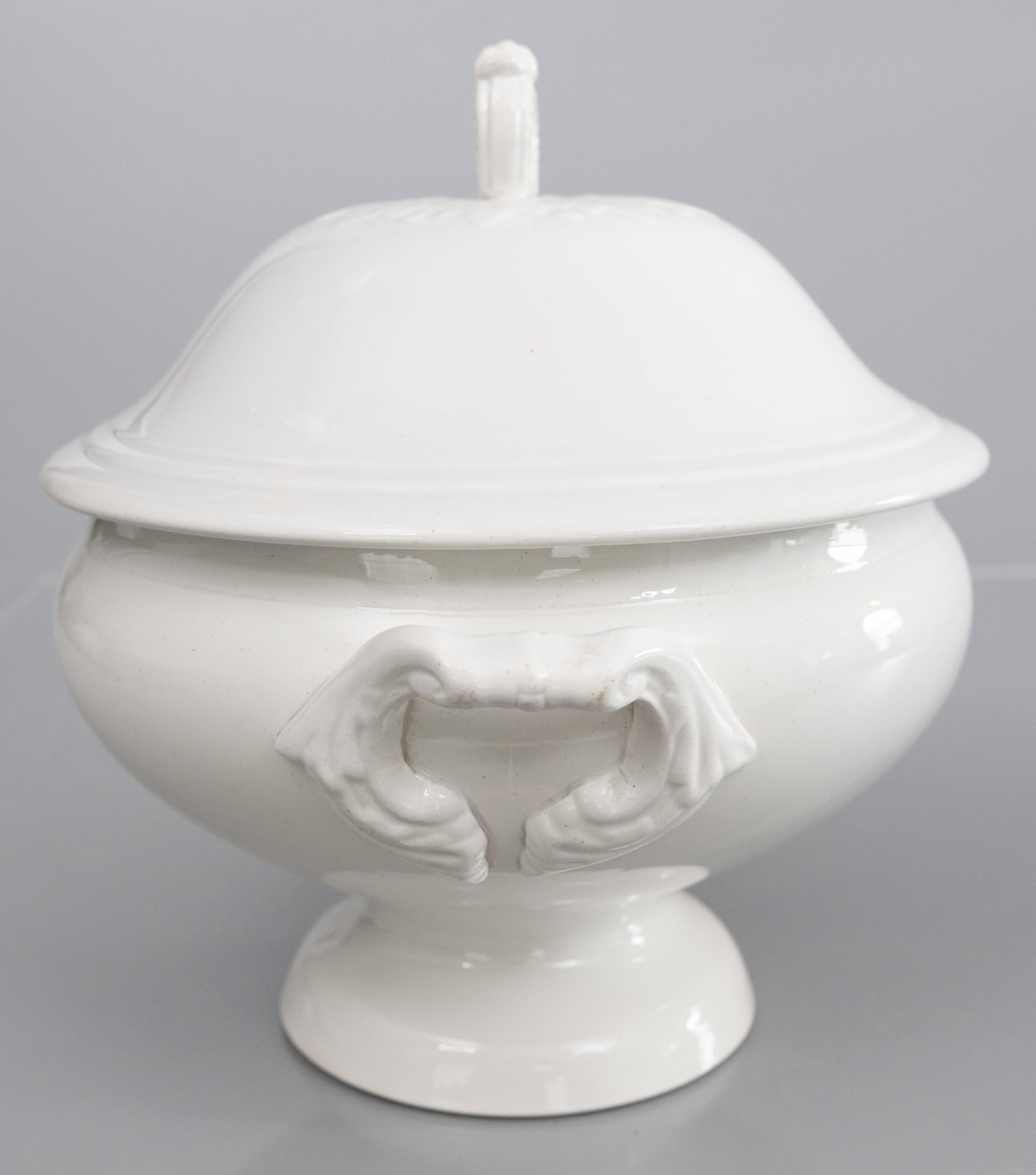 Antique French White Ironstone Lidded Soup Tureen In Good Condition For Sale In Pearland, TX