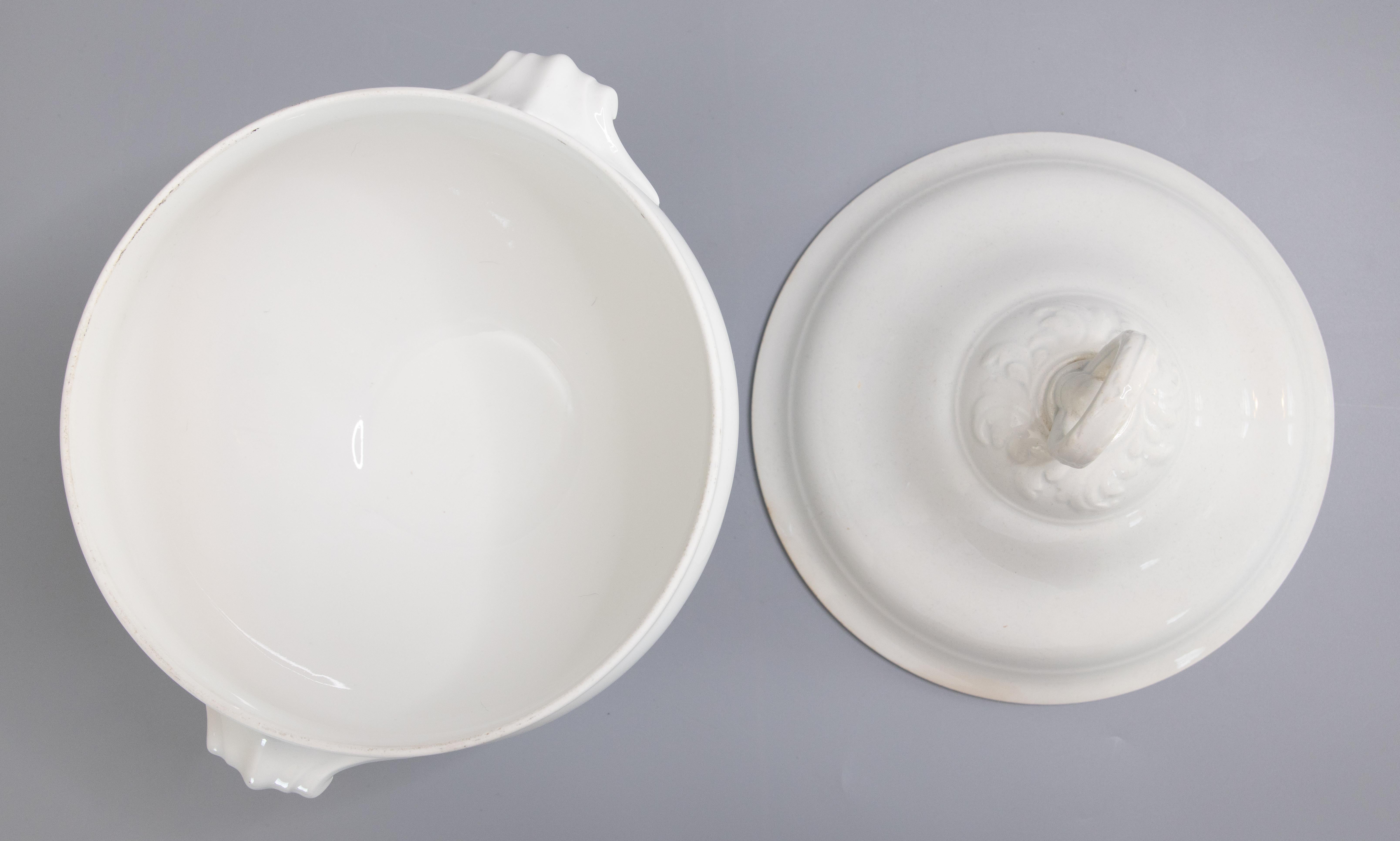 Antique French White Ironstone Lidded Soup Tureen 1