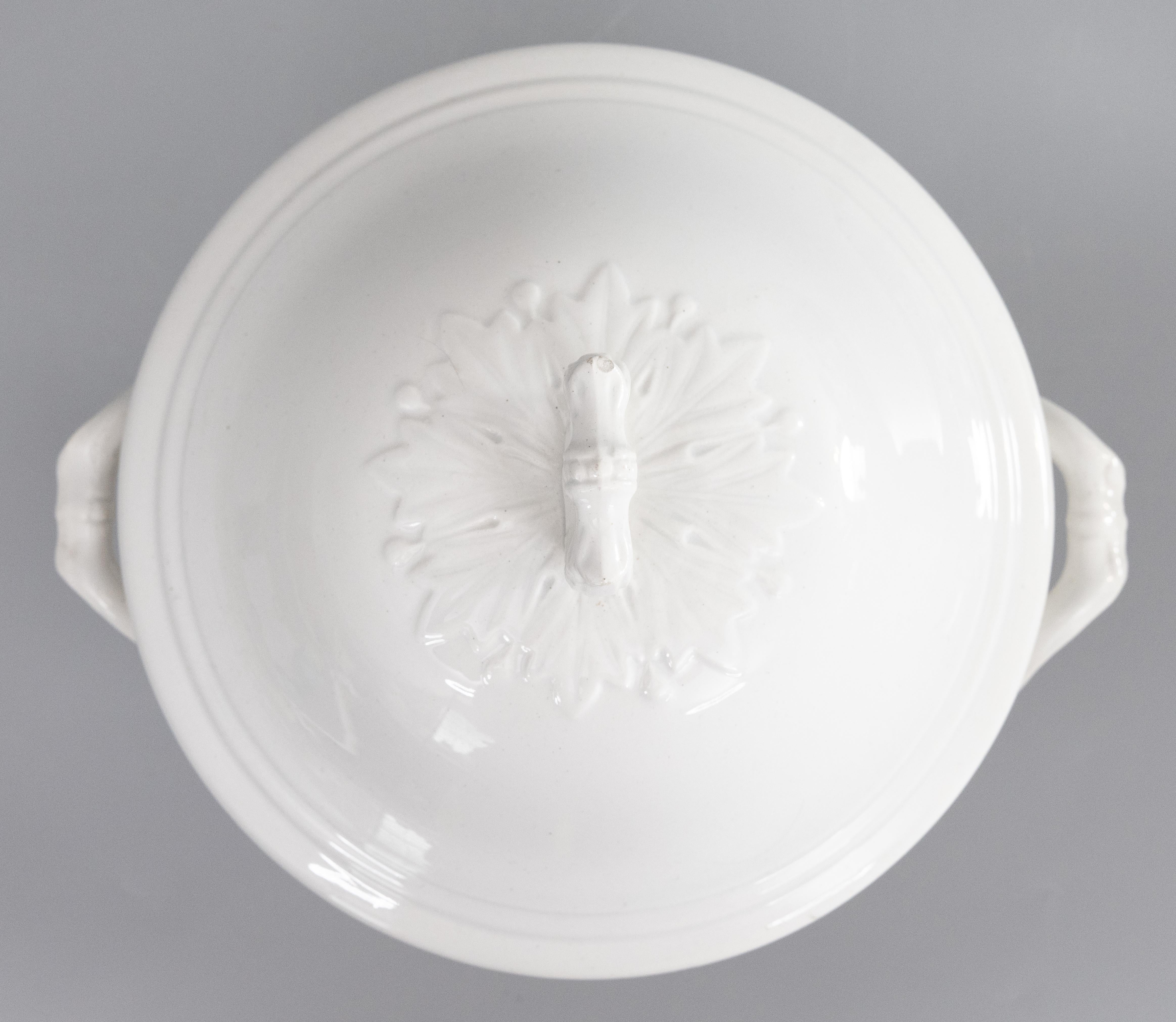 Early 20th Century Antique French White Ironstone Lidded Soup Tureen For Sale