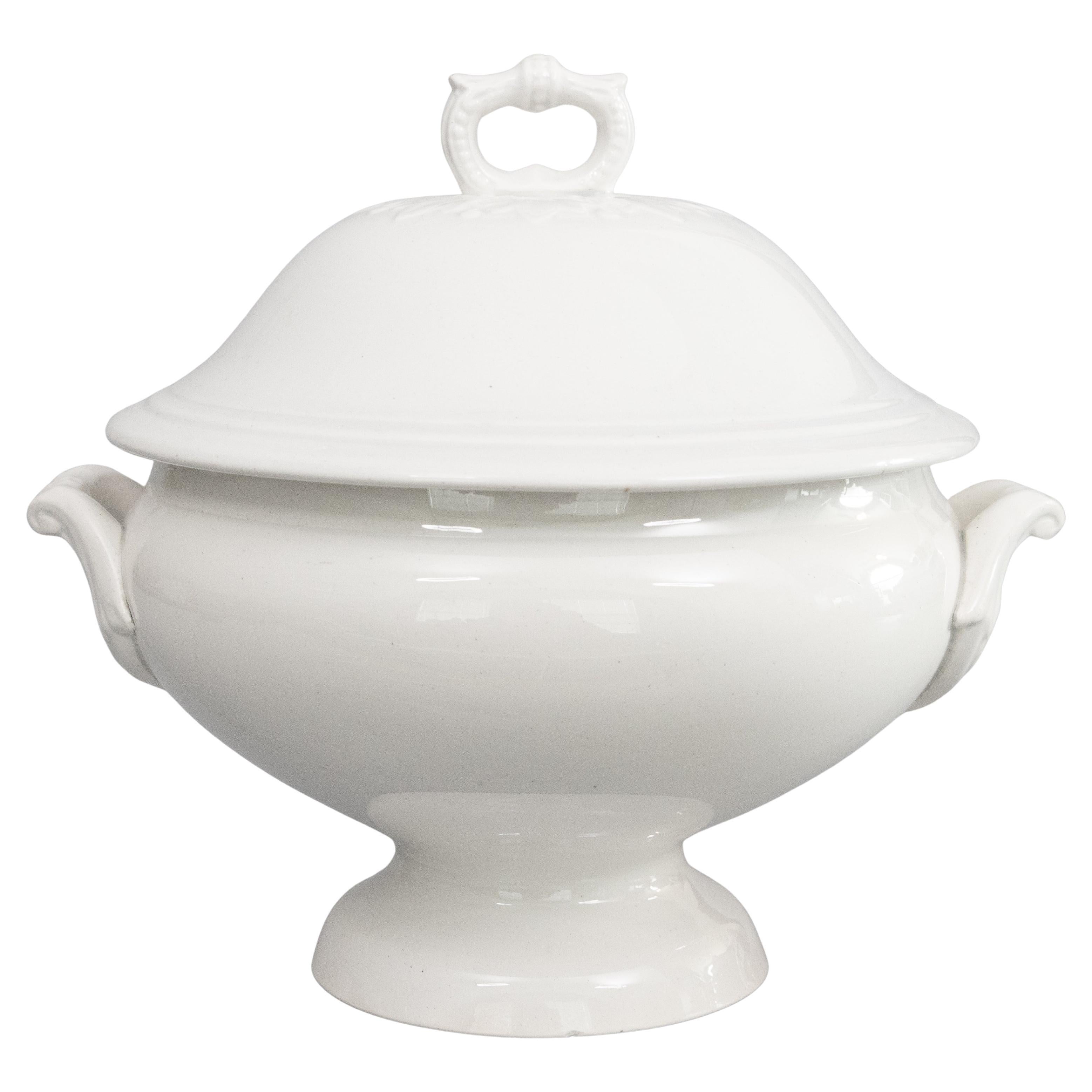 Antique French White Ironstone Lidded Soup Tureen
