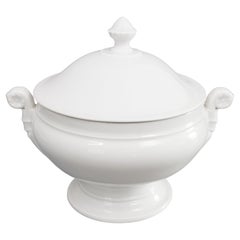 Antique French White Ironstone zuppiera con coperchio