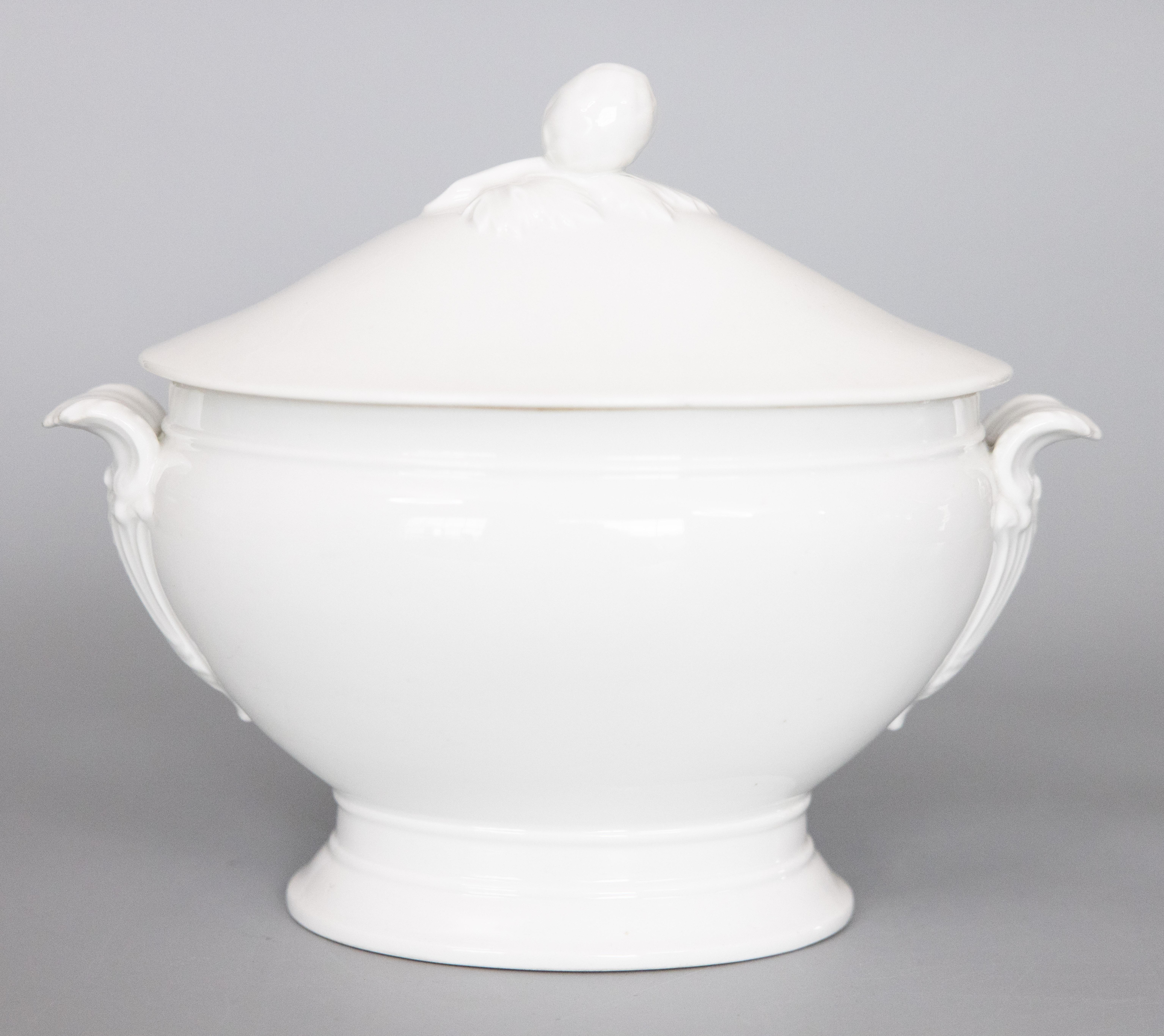 Antique French White Ironstone Oval Lidded Soup Tureen Soupière In Good Condition For Sale In Pearland, TX