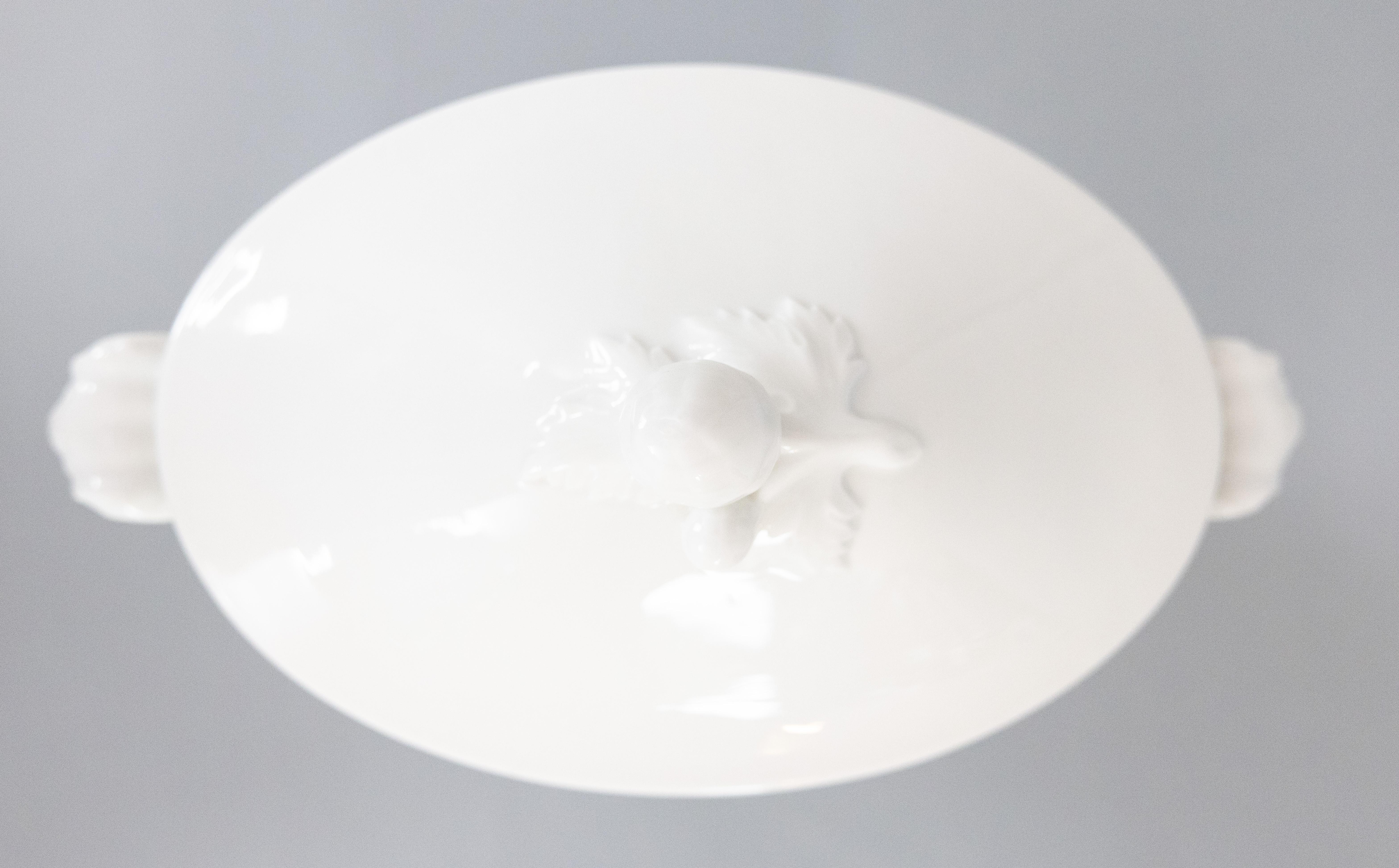 Antique French White Ironstone Sopa Ovalada con Tapa Soupière principios del siglo XX
