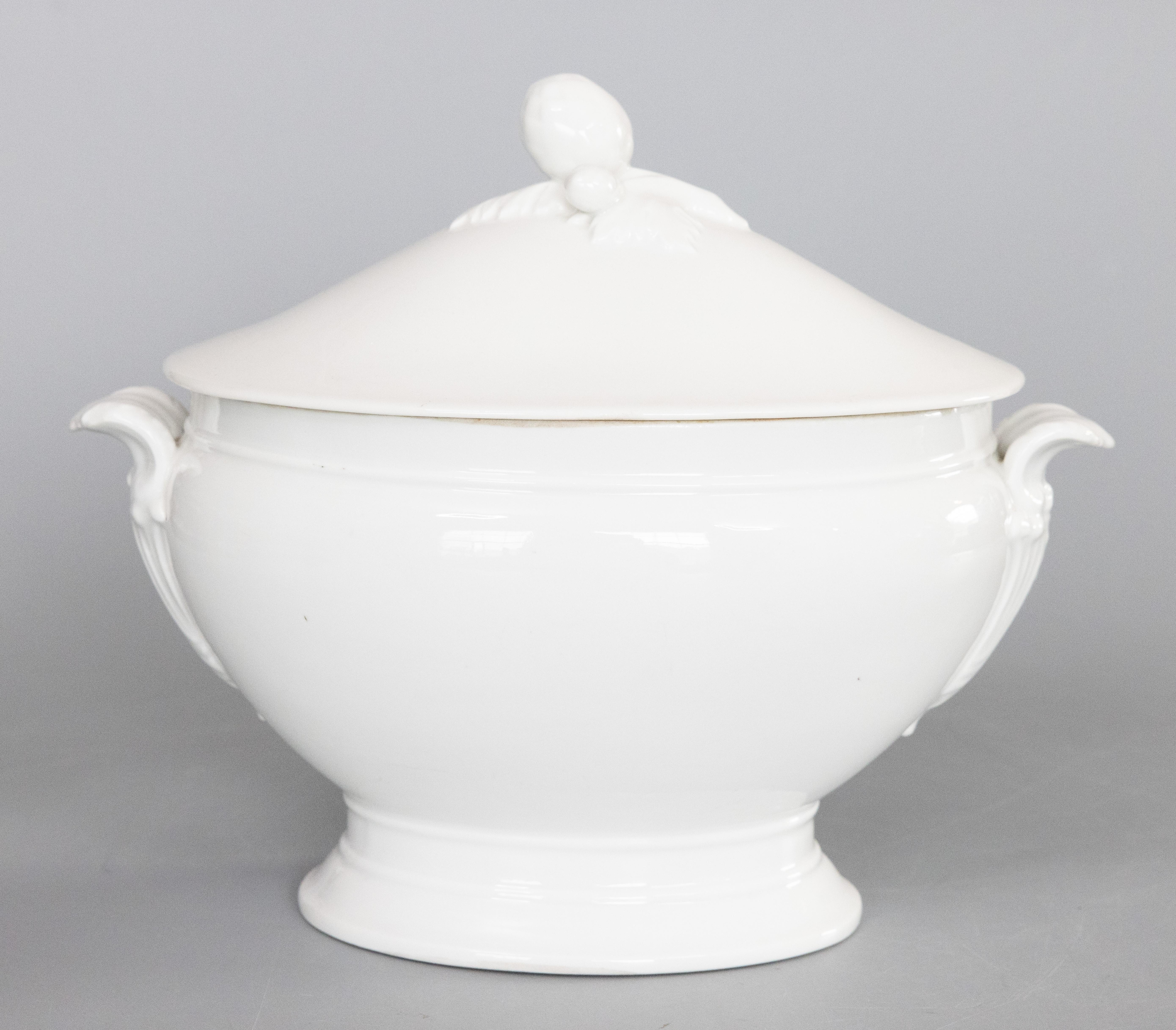 Antique French White Ironstone Oval Lidded Soup Tureen Soupière For Sale 5