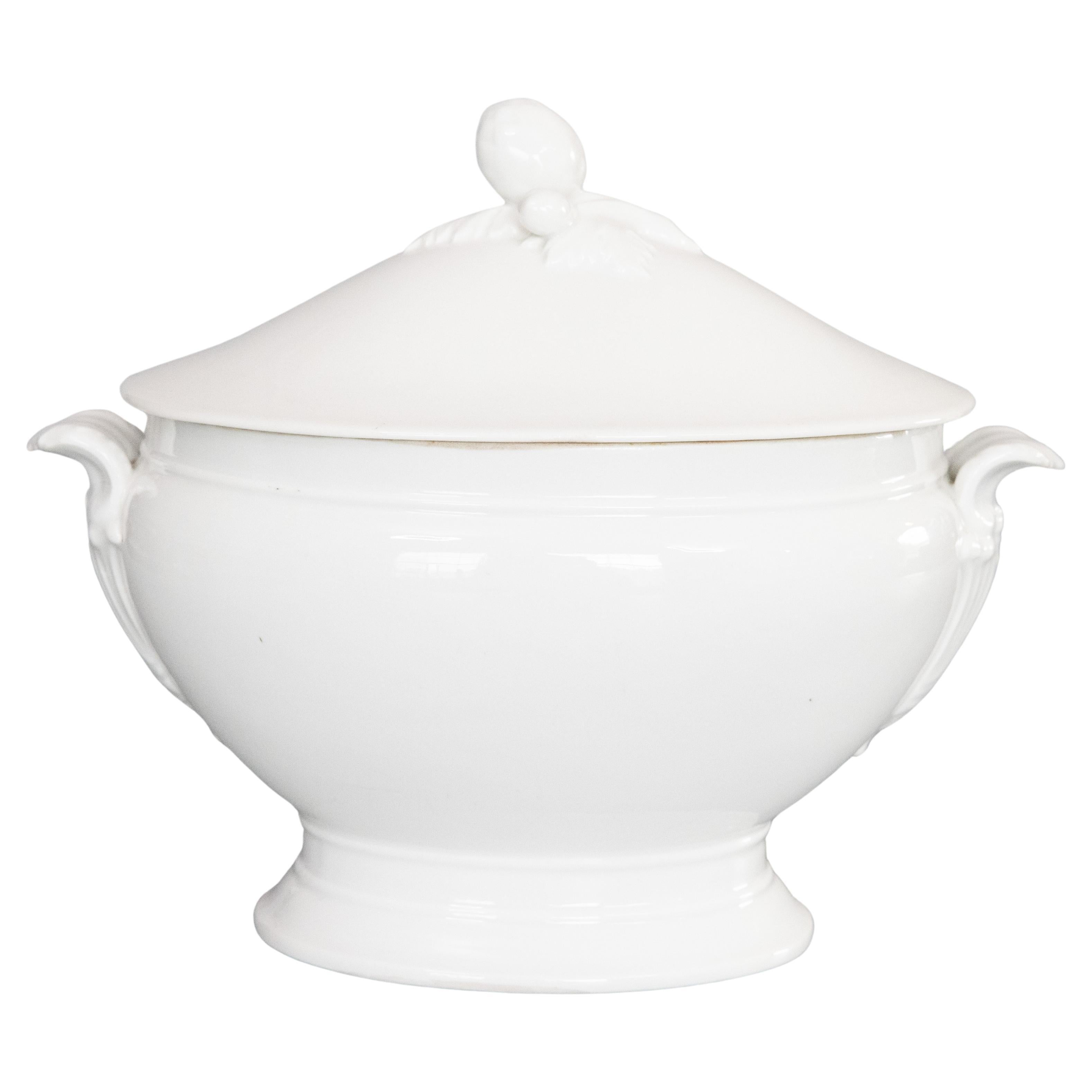 Antique French White Ironstone Oval Lidded Soup Tureen Soupière For Sale