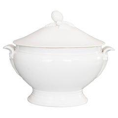 Antique French White Ironstone Oval Lidded Soup Tureen Soupière