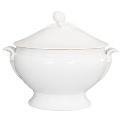 Antique French White Ironstone Sopa Ovalada con Tapa Soupière