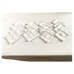 Antique french white linen tablecloth and napkin set, circa 1900 Art Nouveau