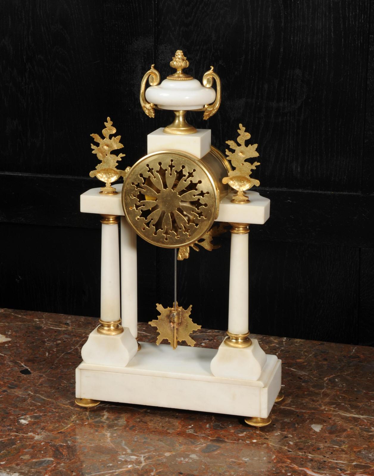 Antique French White Marble and Ormolu Portico Clock 2