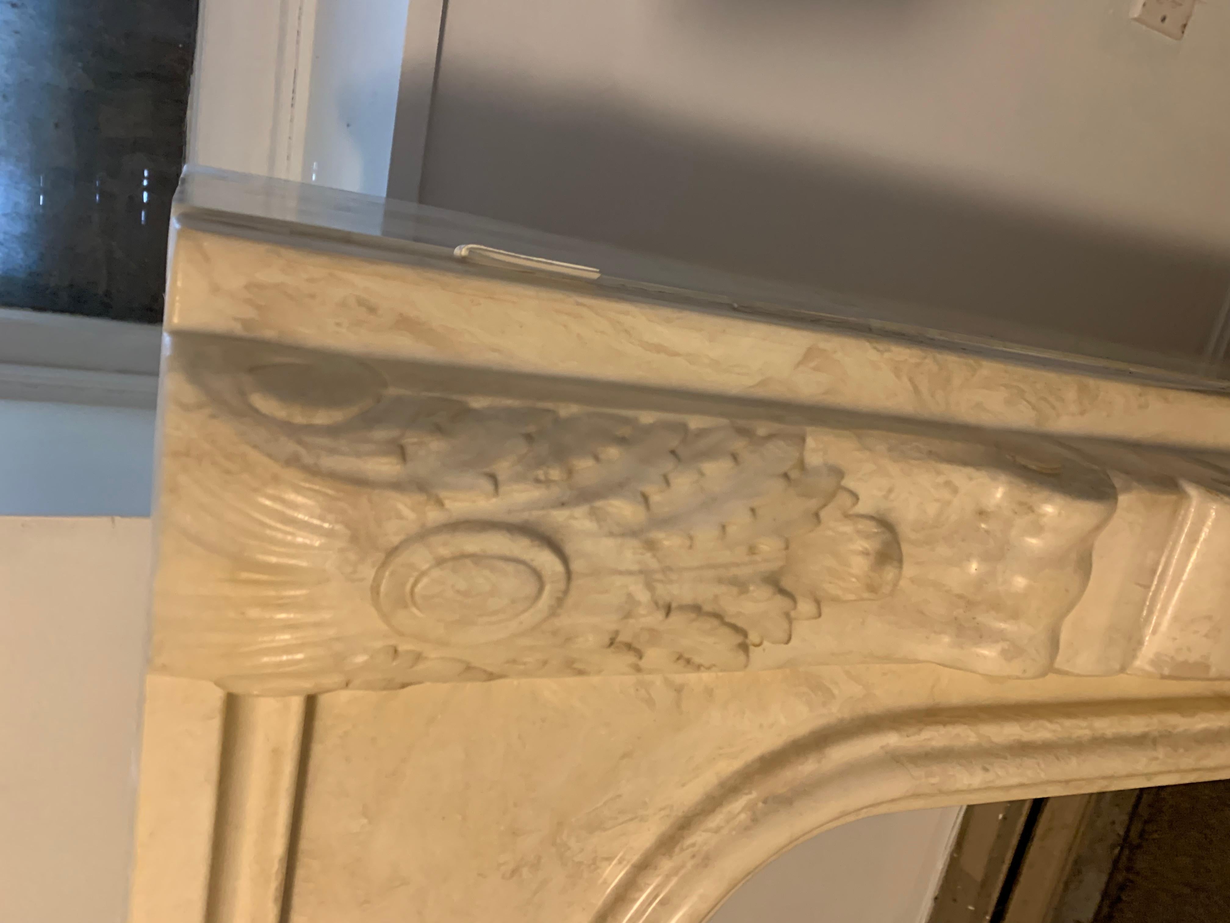 Antique French White Marble Arched Fireplace Surround and Mantel For Sale 7