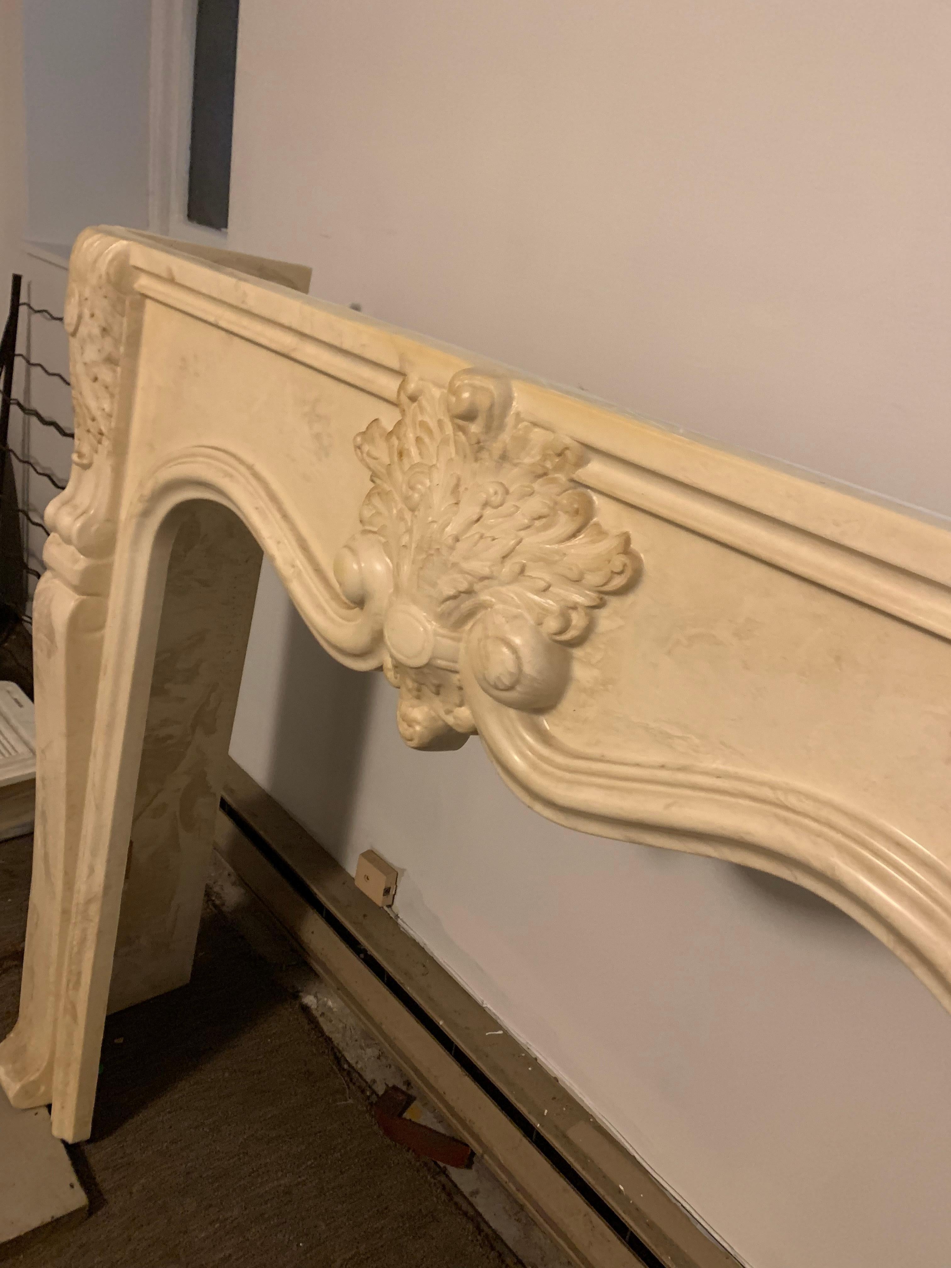 Antique French White Marble Arched Fireplace Surround and Mantel For Sale 8