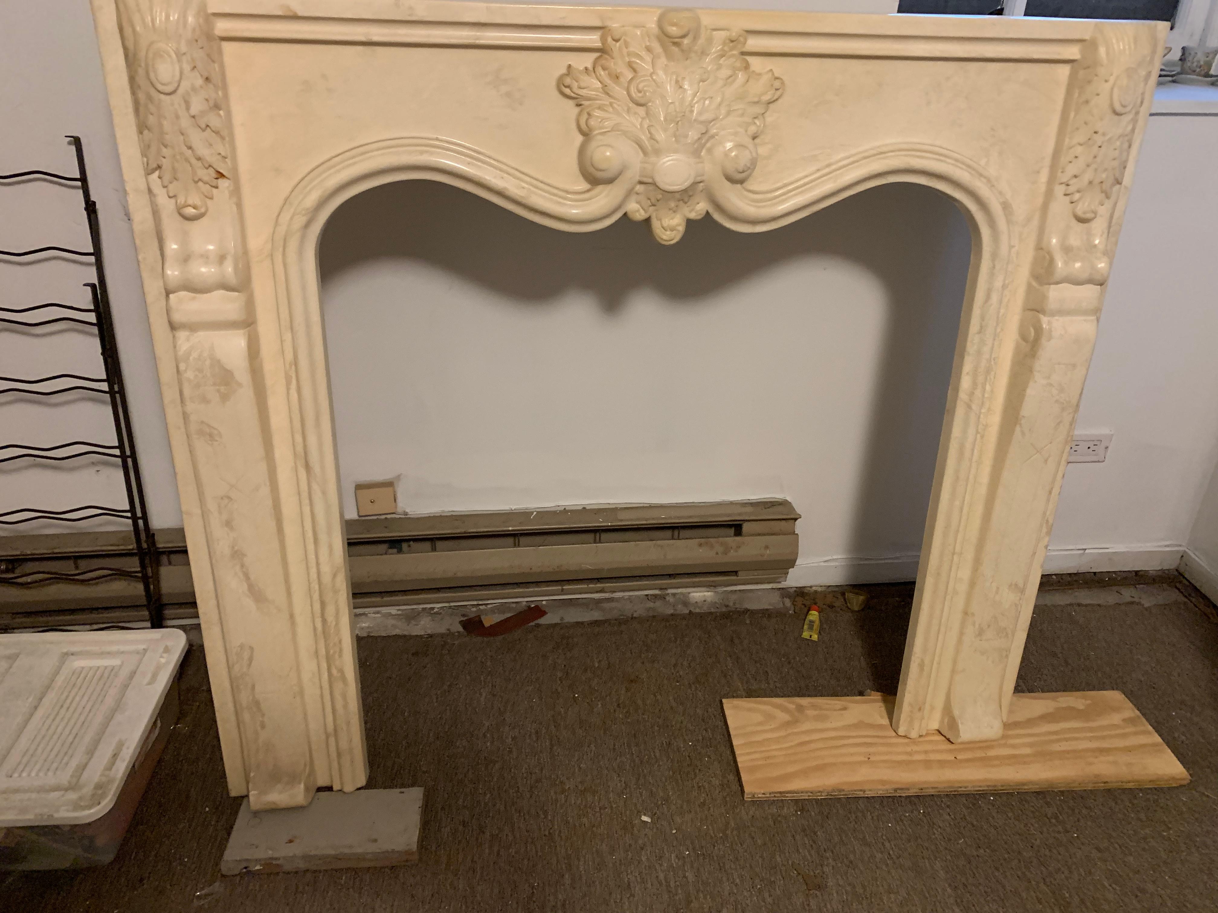 Antique French White Marble Arched Fireplace Surround and Mantel For Sale 9