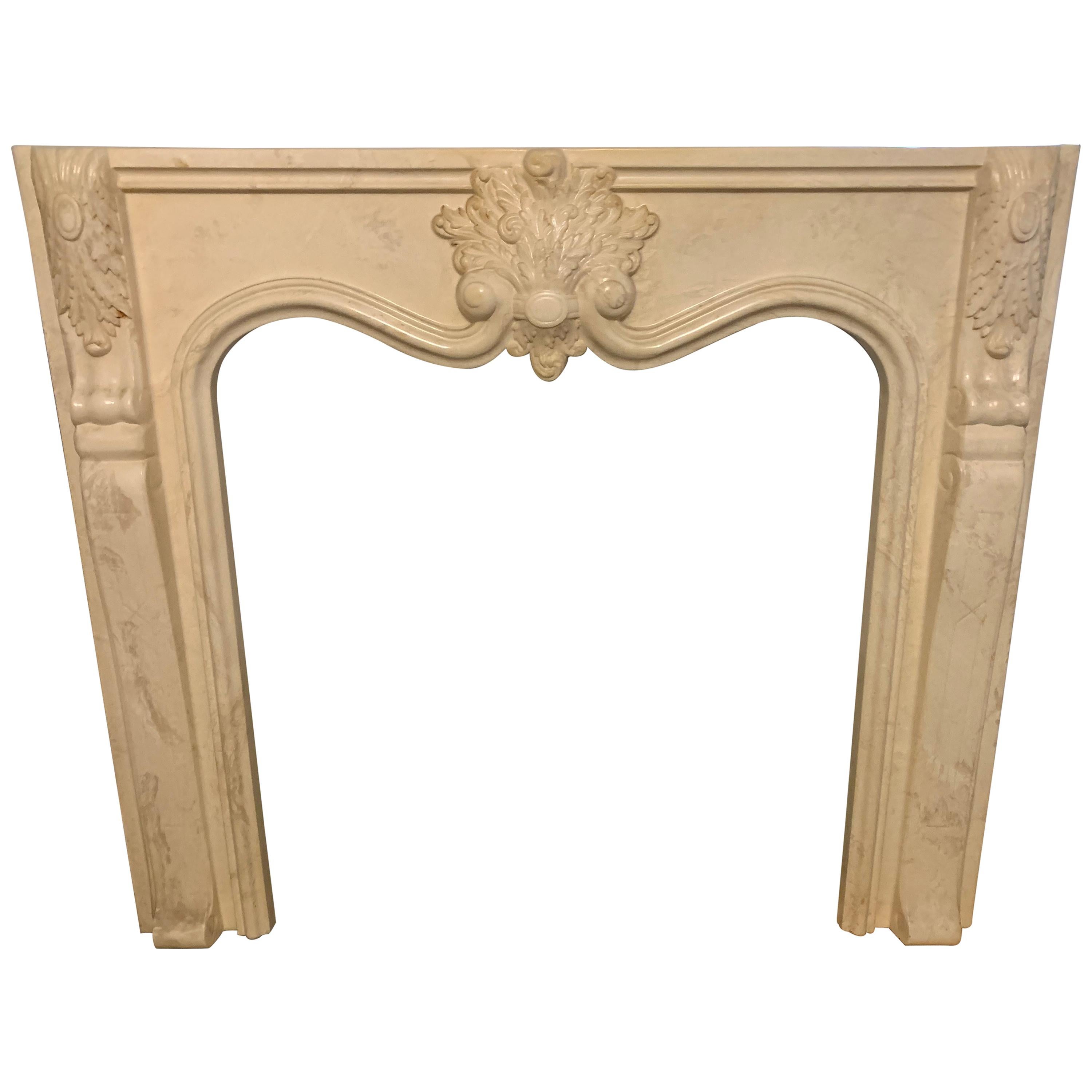 Antique French White Marble Arched Fireplace Surround and Mantel For Sale